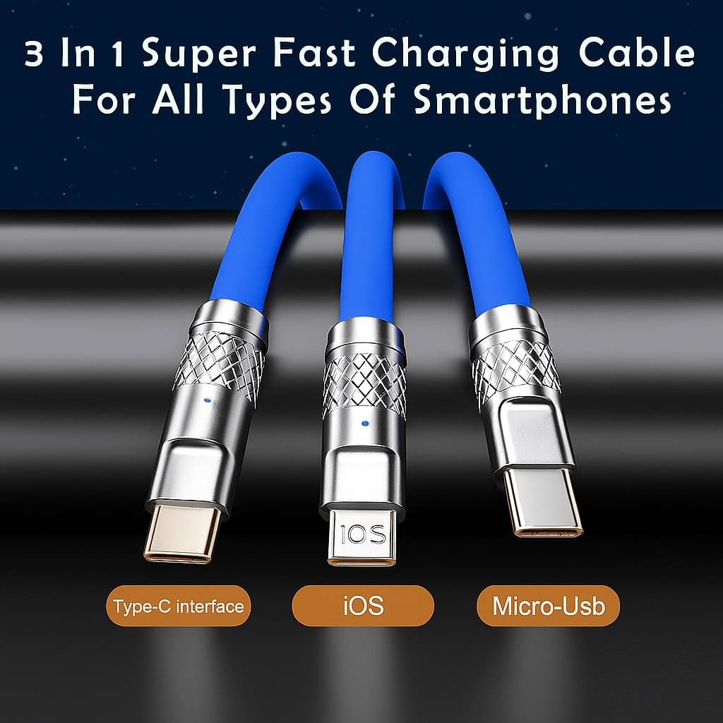     			3-in-1 Fast Charging Cord | Universal USB-C/Micro USB | 120W Power