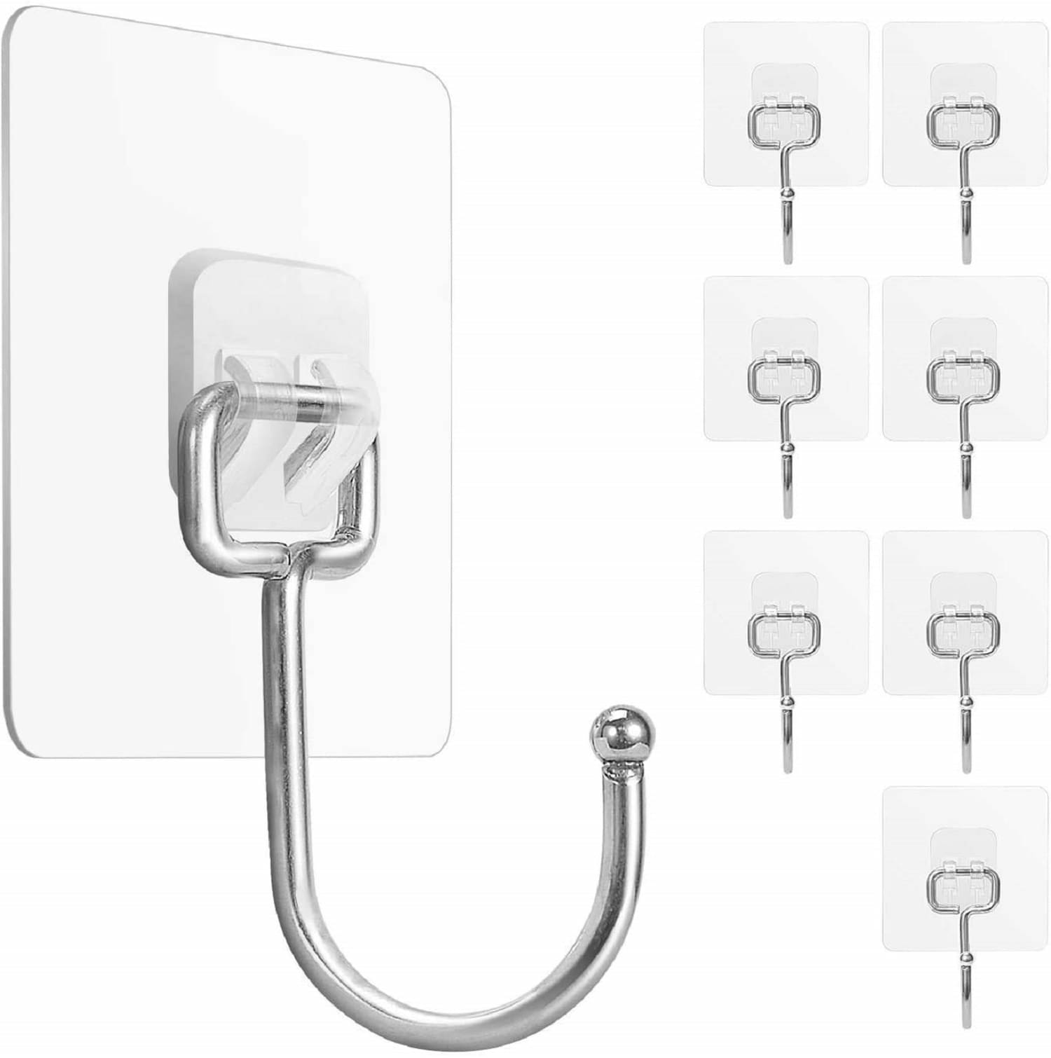     			5Pcs Large Adhesive Hooks 22Ib(Max), Waterproof and Rustproof Wall Hooks for Hanging Heavy Duty, Stainless Steel Towel and Coats Hooks to use Inside Kitchen, Bathroom, Home and Office
