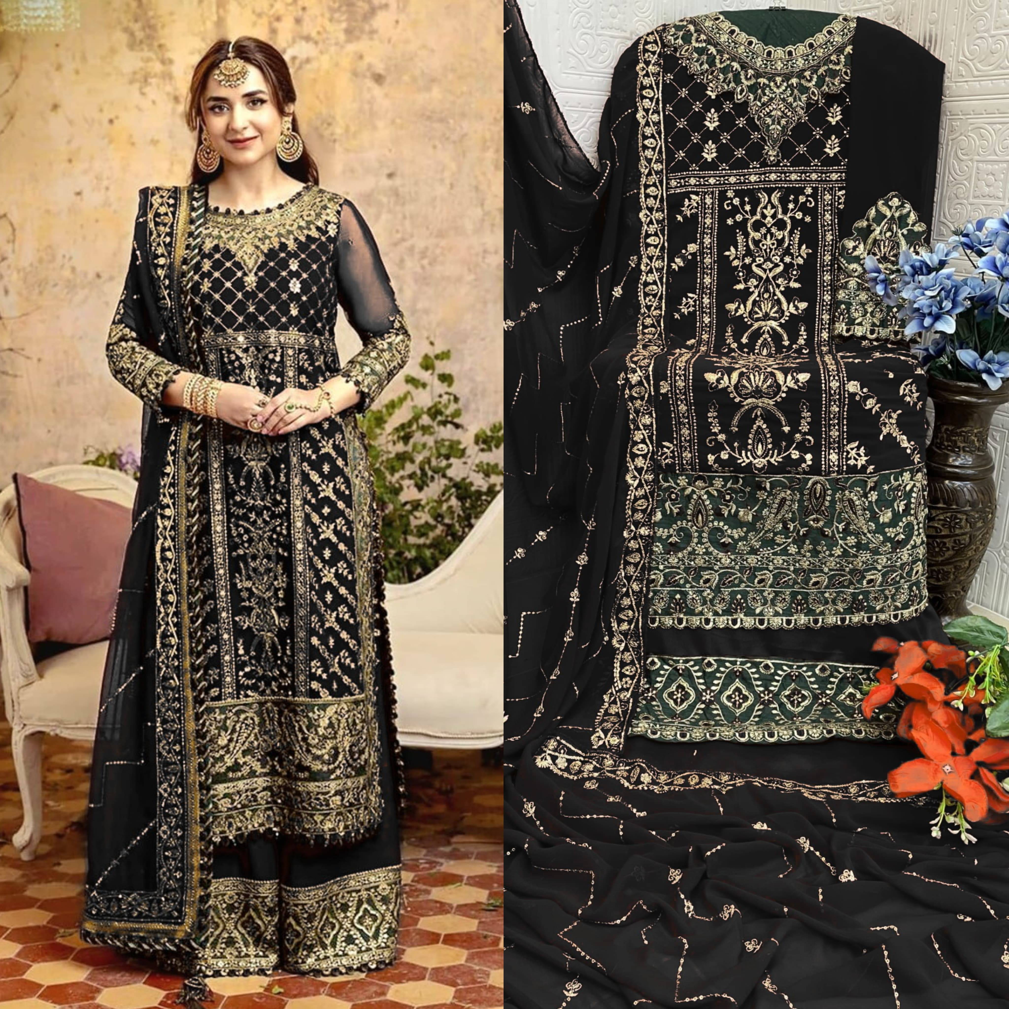     			AFROZEH Women Georgette Unstitched Dress Material ( Black )