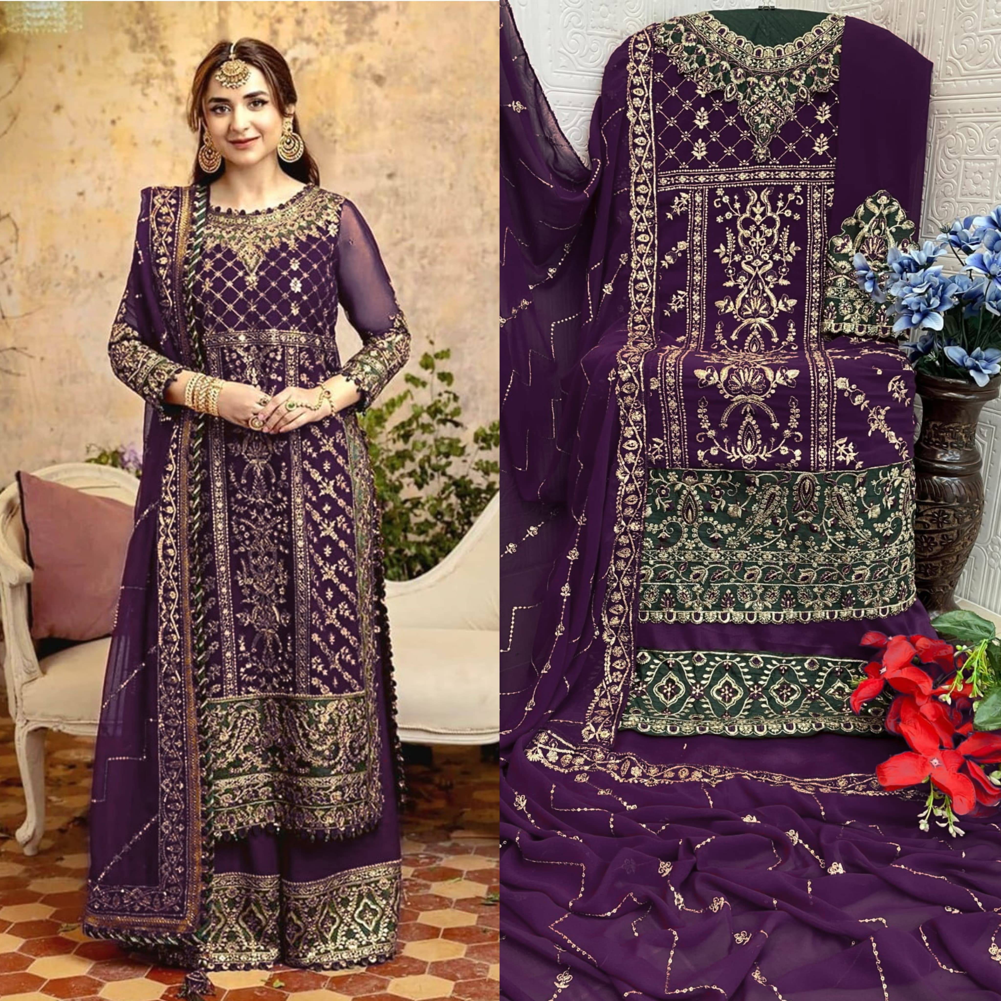 AFROZEH Women Georgette Unstitched Dress Material ( Purple ) AFROZEH Women Georgette Unstitched Dress Material ( Purple )