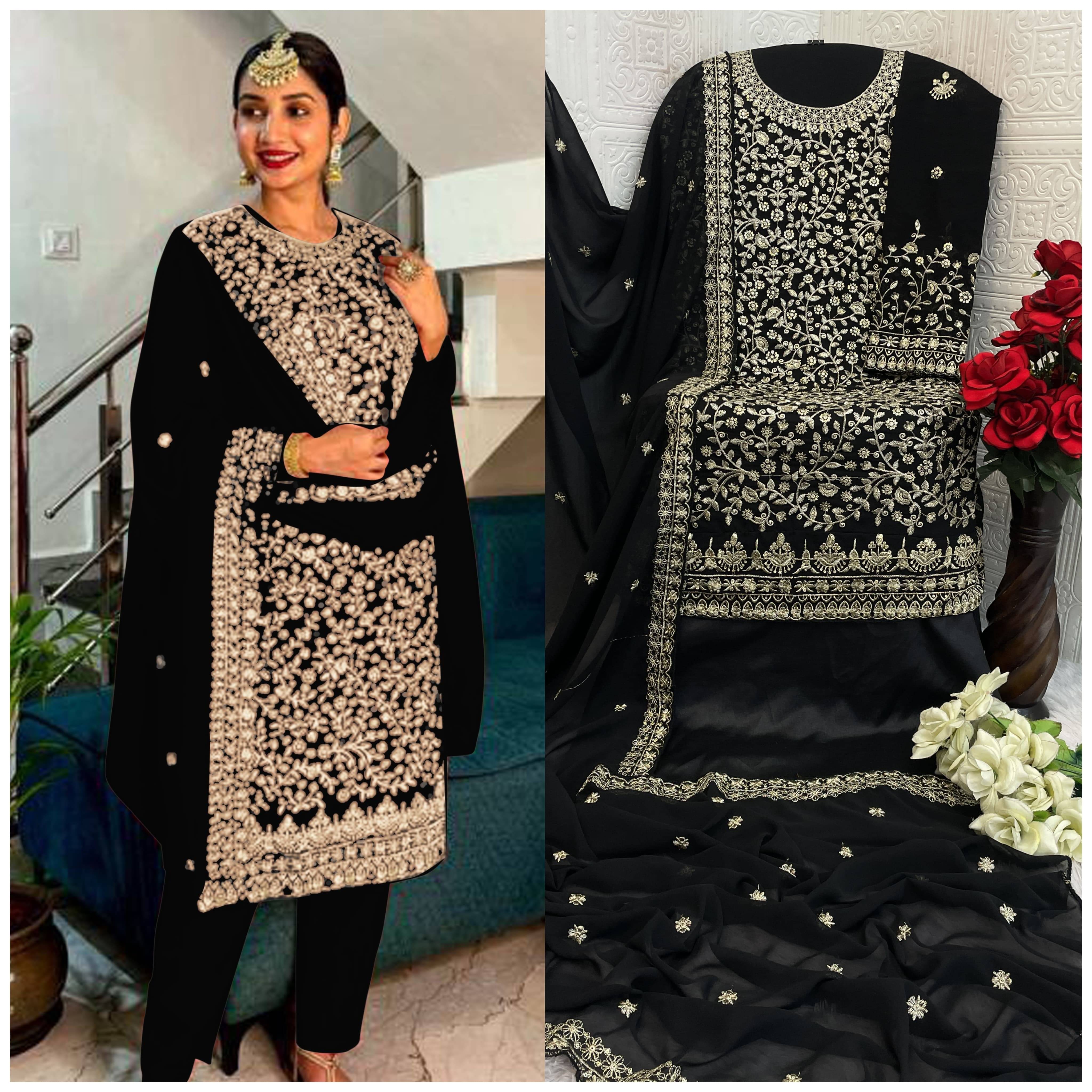 AFROZEH Women Georgette Unstitched Dress Material ( Black ) AFROZEH Women Georgette Unstitched Dress Material ( Black )