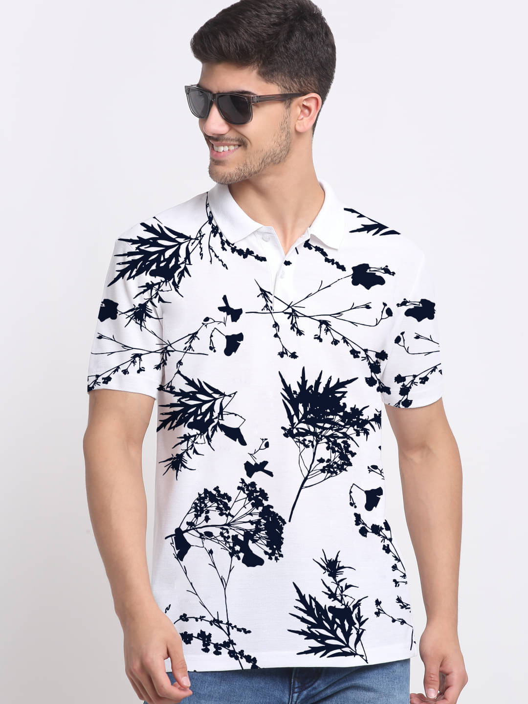     			AIN6 Men Polyester Regular Fit Printed Polo T Shirt ( White )