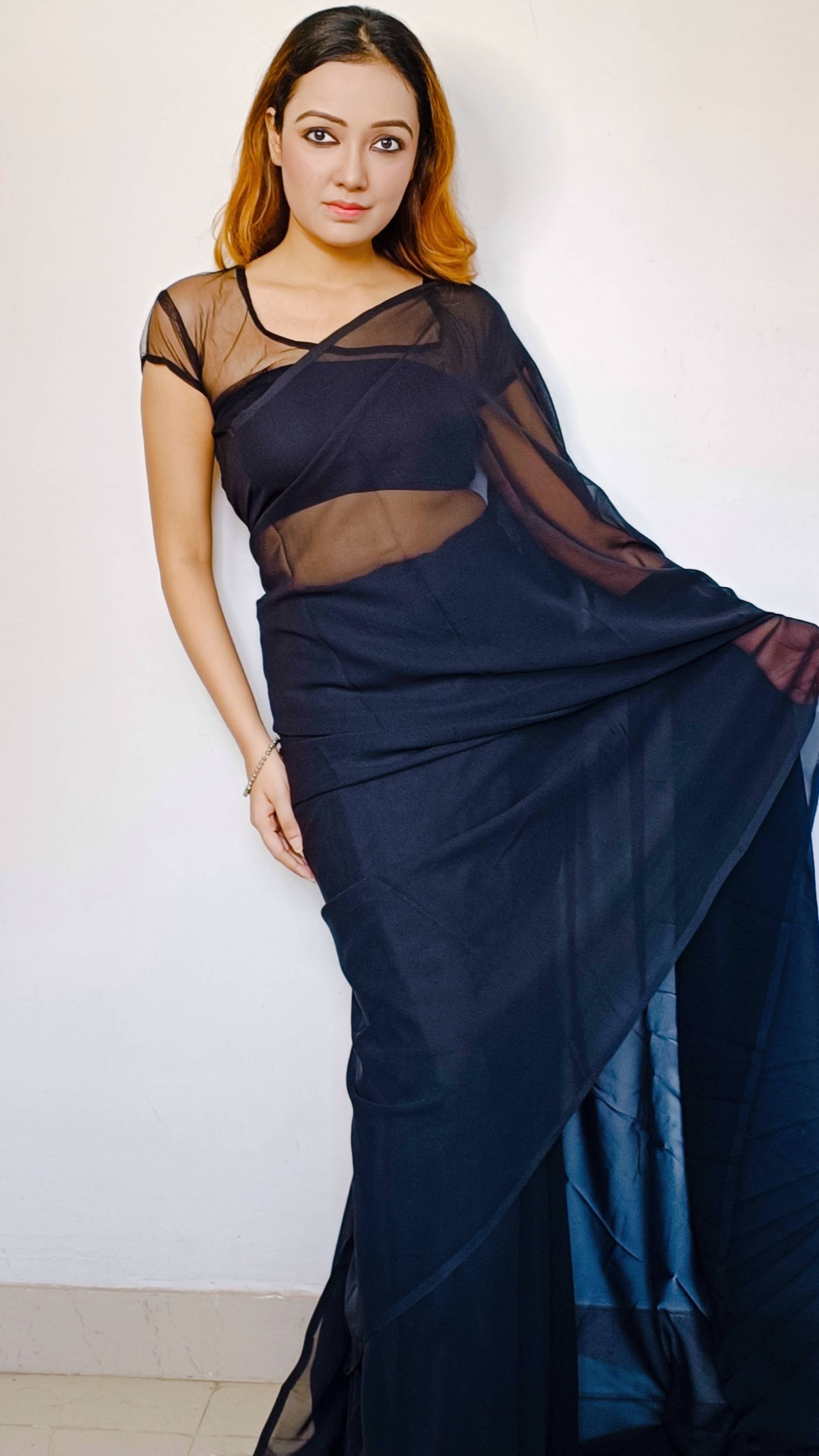    			ANAND SAREES Georgette Dyed Kasavu Saree With Unstitched Blouse Piece ( Black )