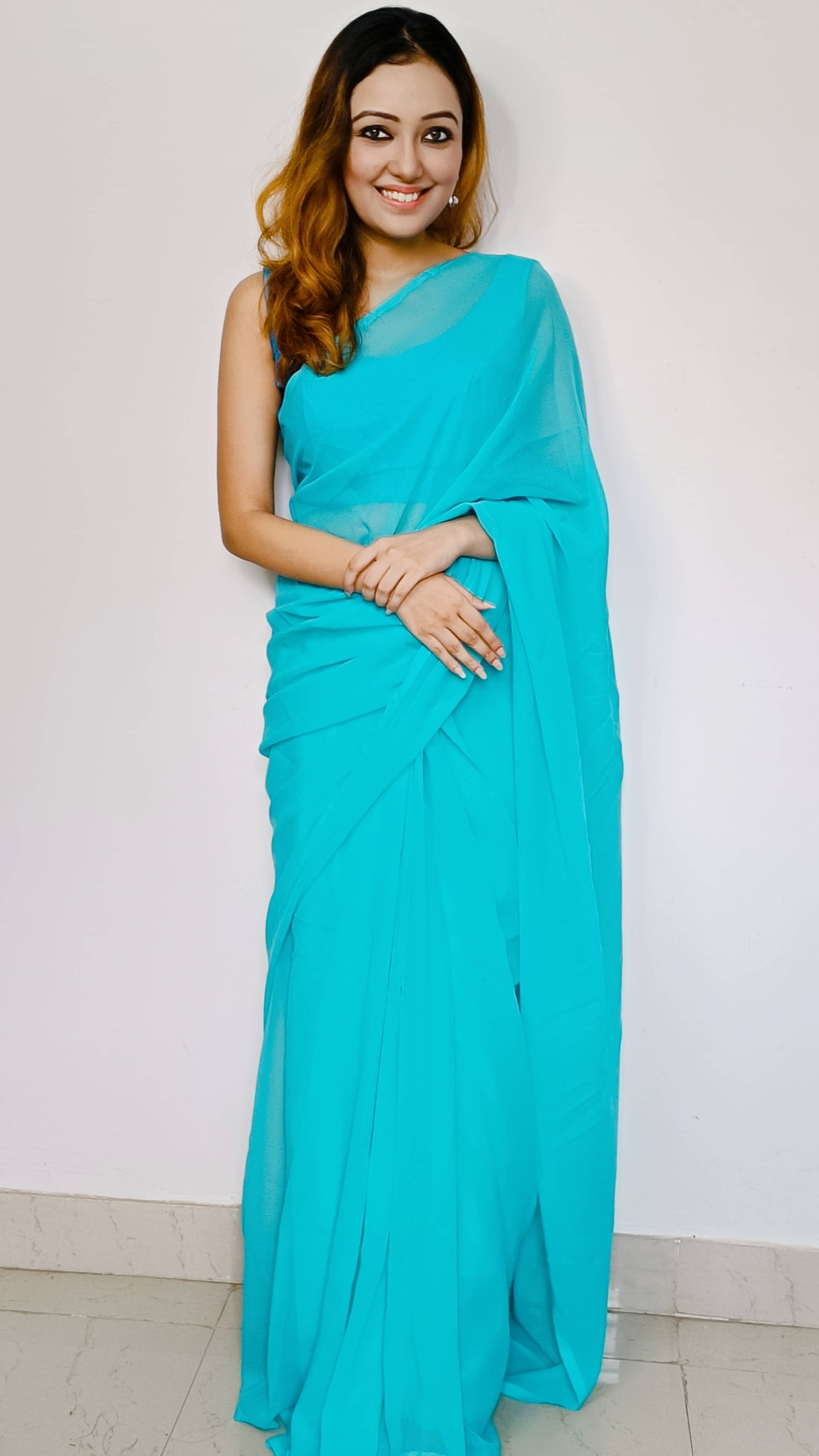 ANAND SAREES Georgette Dyed Kasavu Saree With Unstitched Blouse Piece ( SKY BLUE ) ANAND SAREES Georgette Dyed Kasavu Saree With Unstitched Blouse Piece ( SKY BLUE )