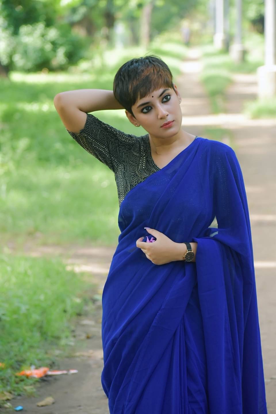 ANAND SAREES Georgette Dyed Kasavu Saree With Unstitched Blouse Piece ( Blue ) ANAND SAREES Georgette Dyed Kasavu Saree With Unstitched Blouse Piece ( Blue )