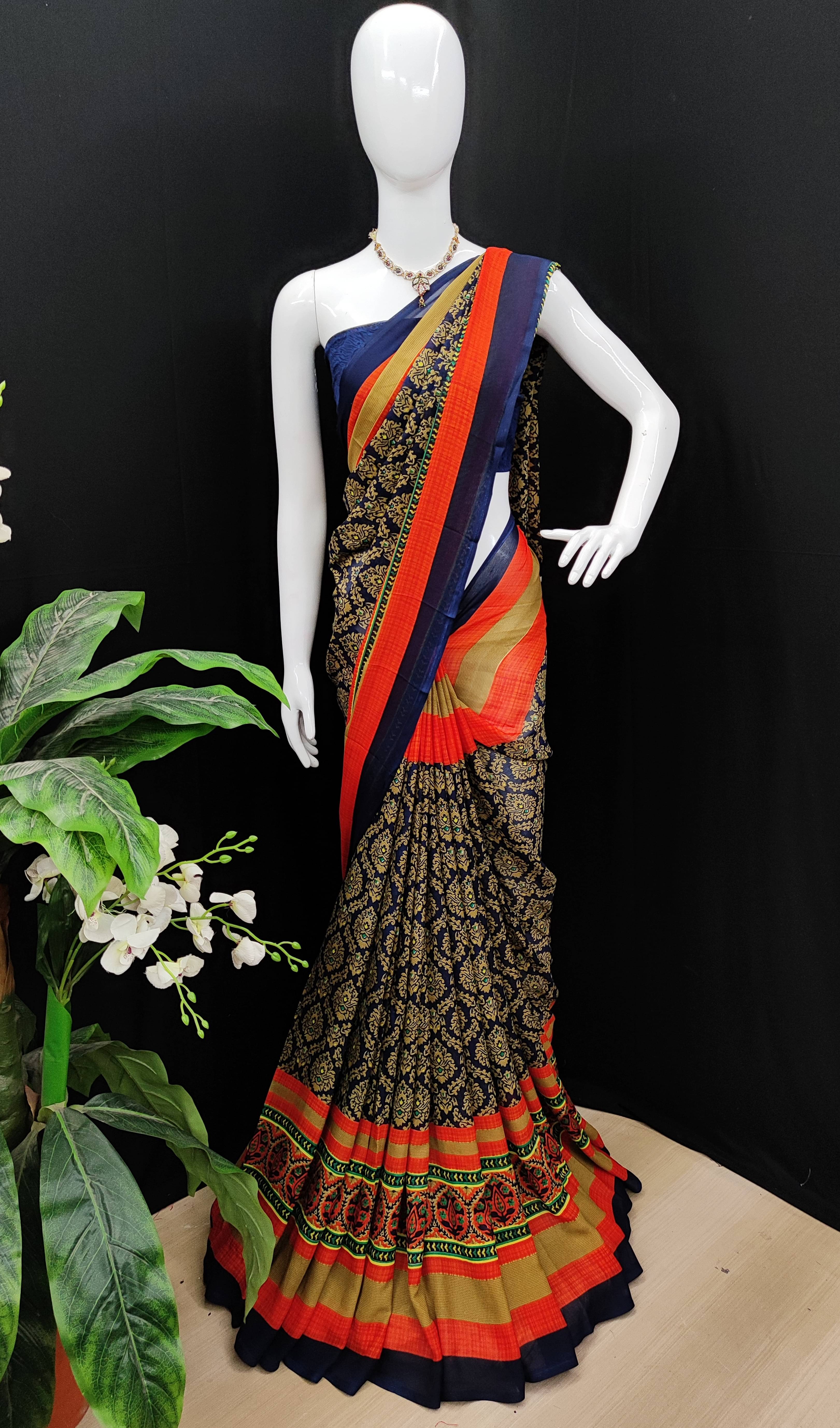 ANAND SAREES Georgette Printed Chanderi saree With Unstitched Blouse Piece ( Blue ) ANAND SAREES Georgette Printed Chanderi saree With Unstitched Blouse Piece ( Blue )