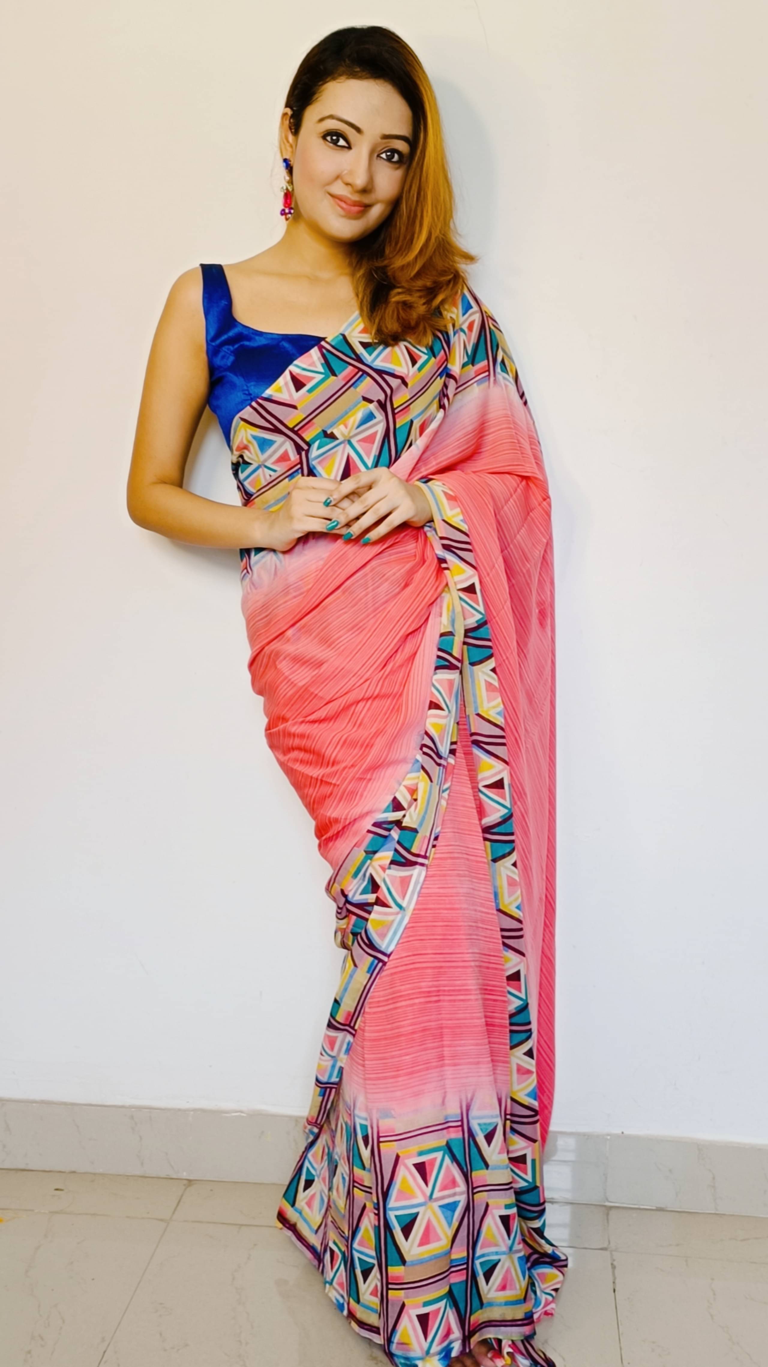     			ANAND SAREES Georgette Printed Kasavu Saree With Unstitched Blouse Piece ( Pink )