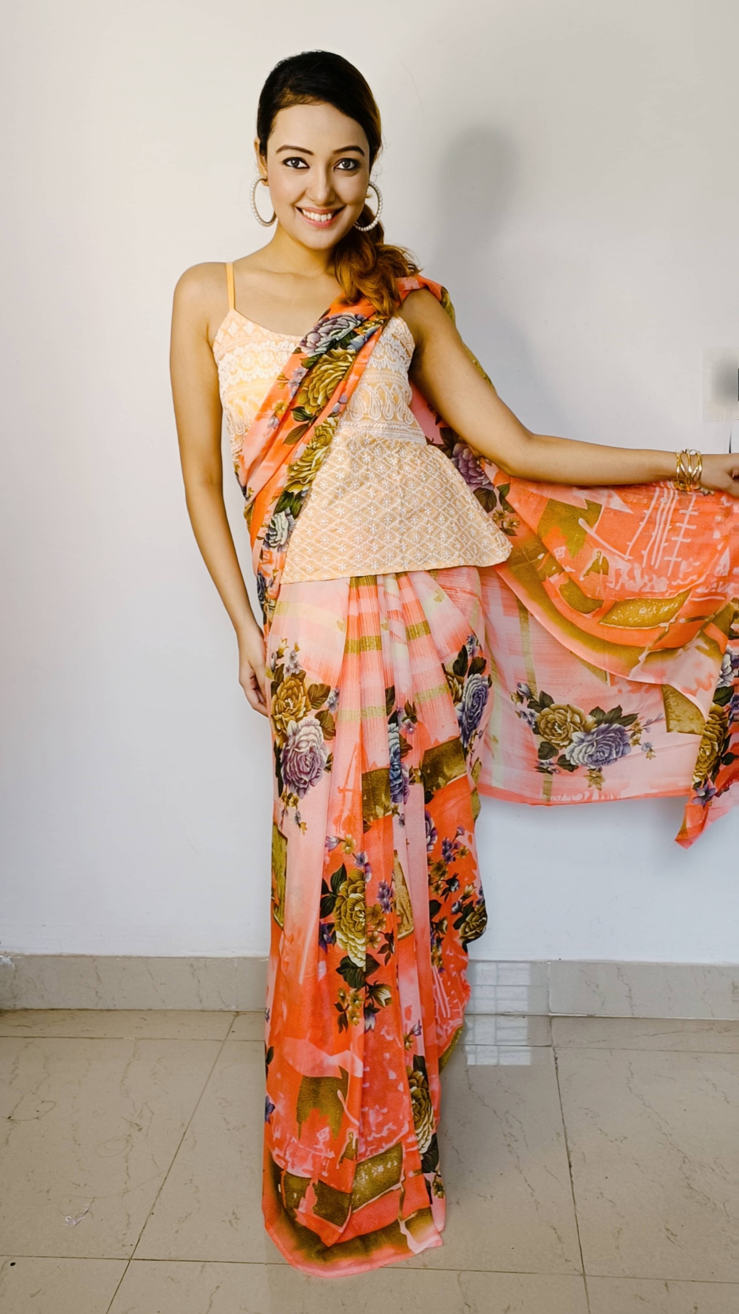 ANAND SAREES Georgette Printed Kasavu Saree With Unstitched Blouse Piece ( Orange ) ANAND SAREES Georgette Printed Kasavu Saree With Unstitched Blouse Piece ( Orange )