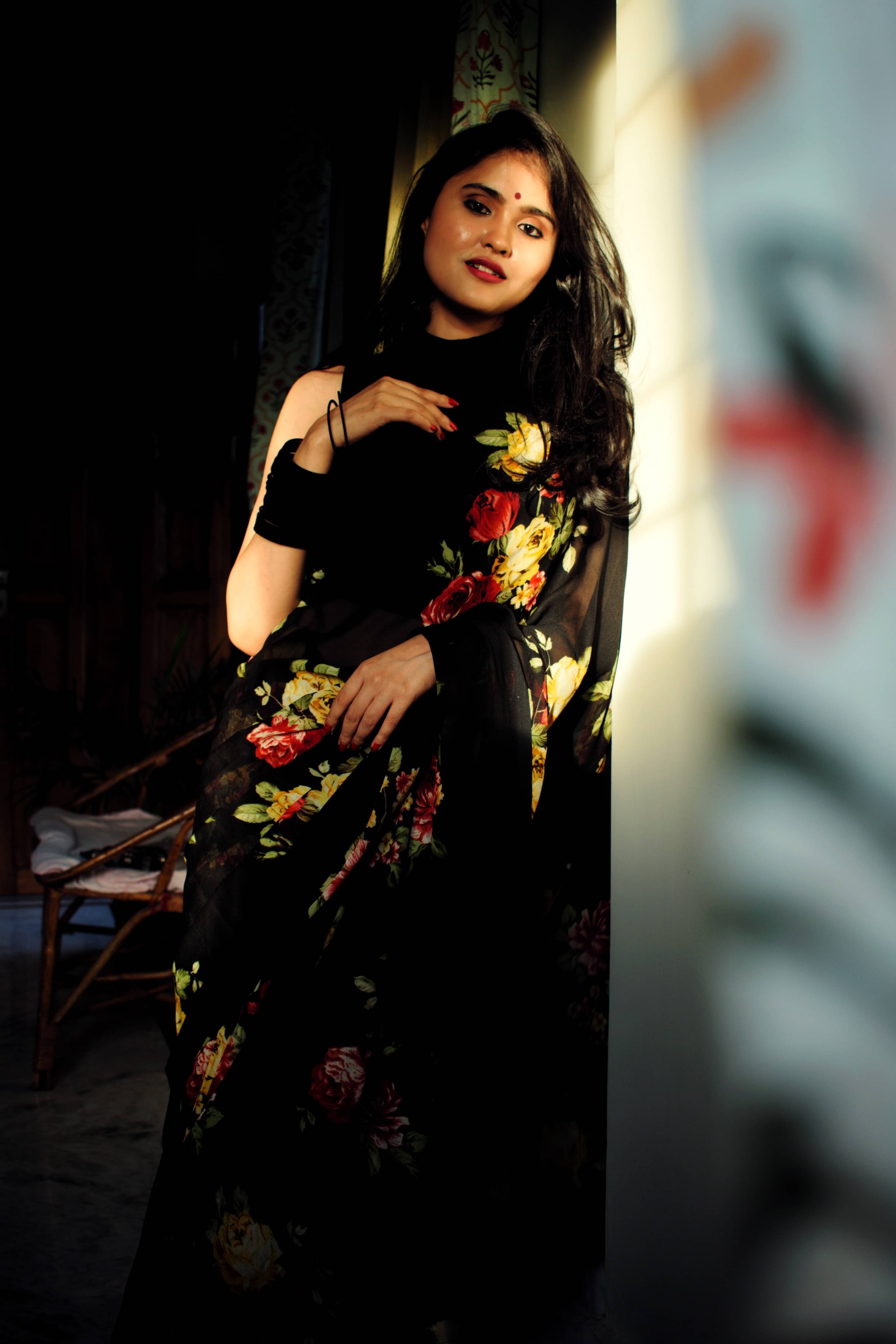 ANAND SAREES Georgette Printed Kasavu Saree With Unstitched Blouse Piece ( BLACK ) ANAND SAREES Georgette Printed Kasavu Saree With Unstitched Blouse Piece ( BLACK )