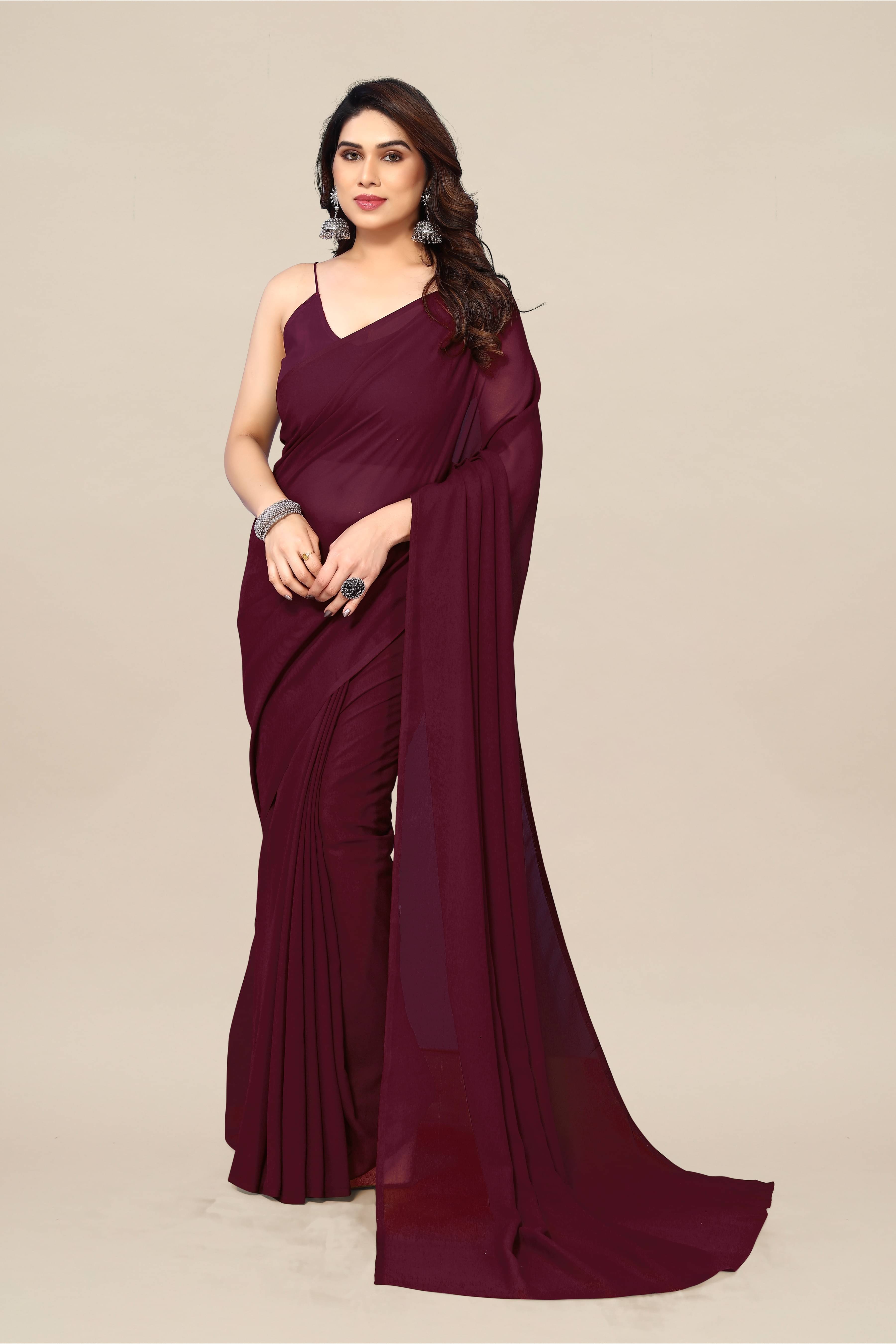     			ANAND SAREES Georgette Solid Kasavu Saree With Unstitched Blouse Piece ( Brown )