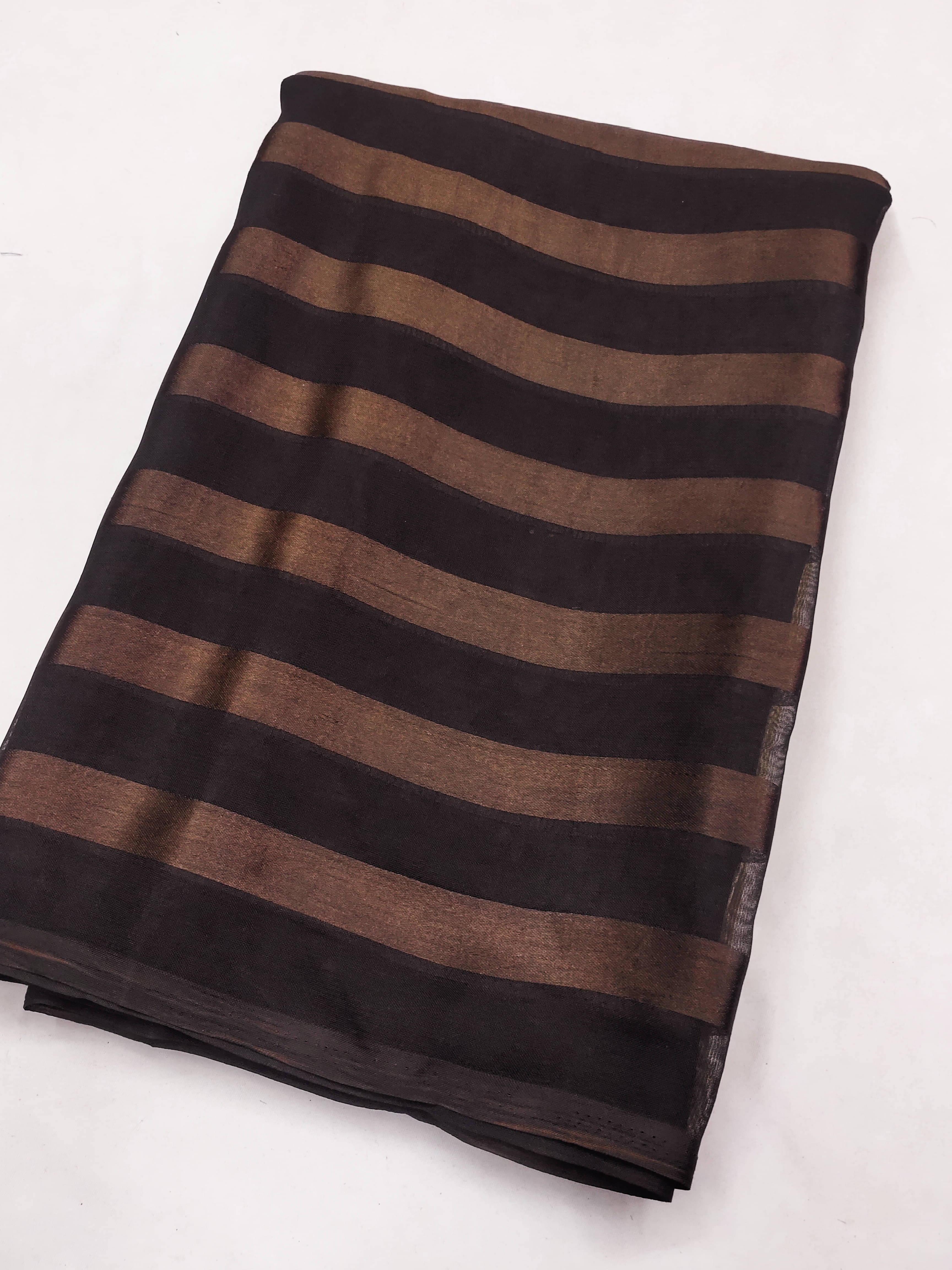 ANAND SAREES Satin Embellished Kasavu Saree With Unstitched Blouse Piece ( Brown ) ANAND SAREES Satin Embellished Kasavu Saree With Unstitched Blouse Piece ( Brown )