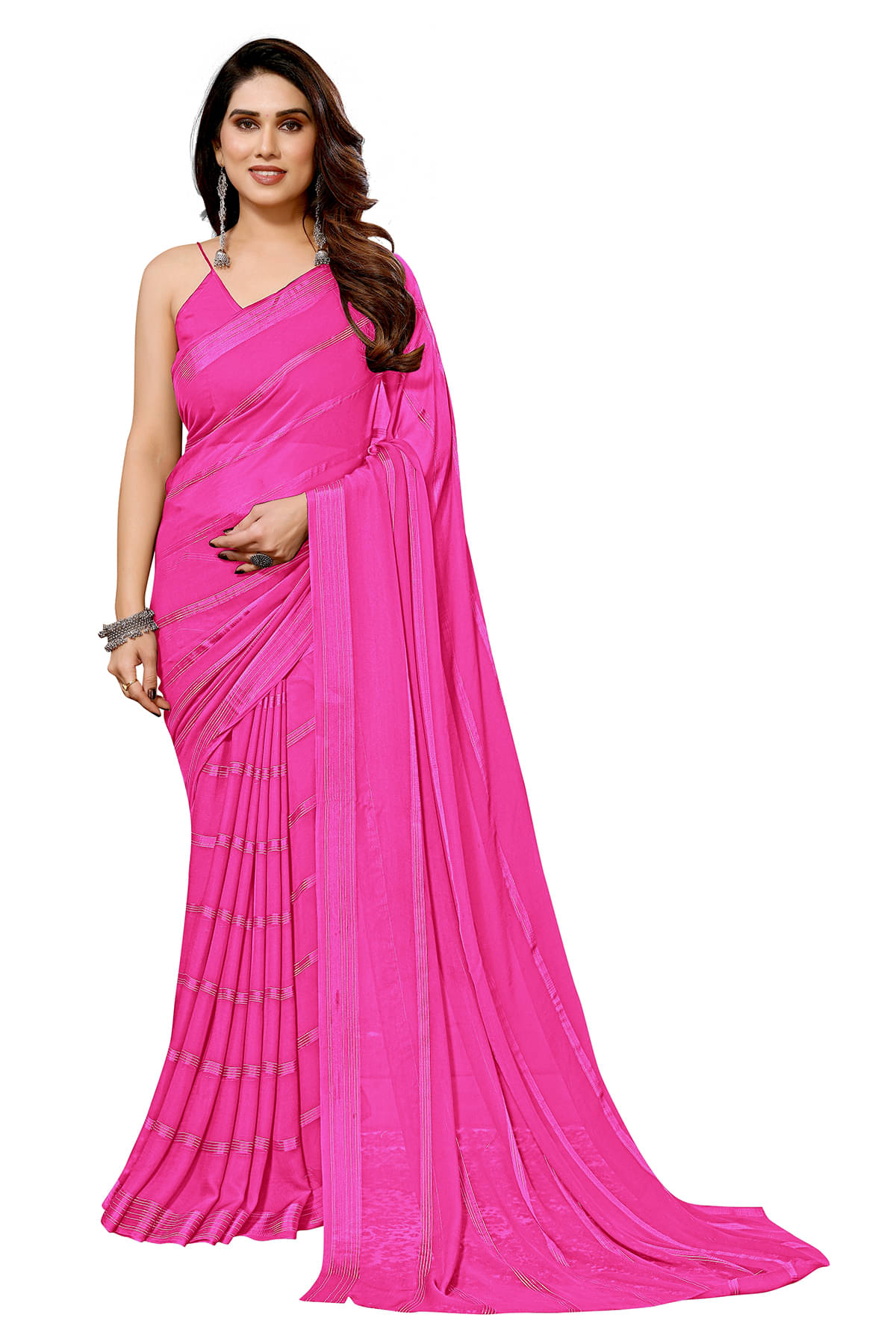 ANAND SAREES Satin Embellished Regular Saree With Unstitched Blouse Piece ( Pink ) ANAND SAREES Satin Embellished Regular Saree With Unstitched Blouse Piece ( Pink )