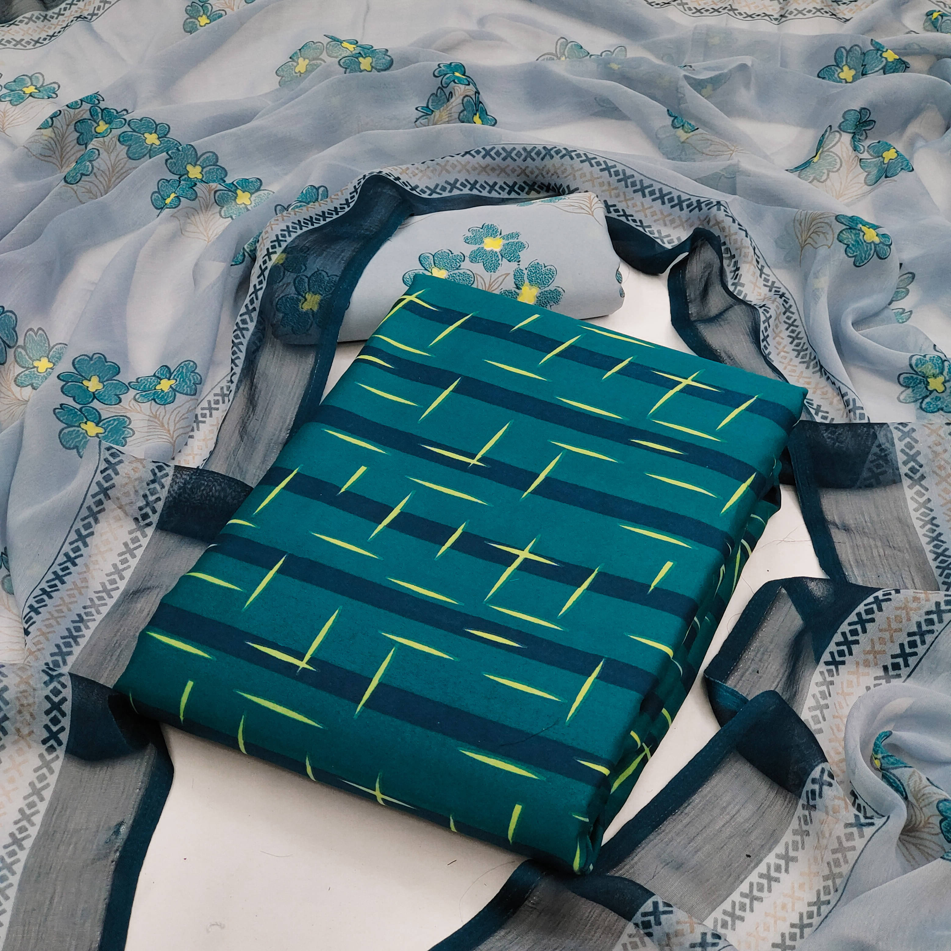 ANAND SAREES Women Crepe Unstitched Dress Material ( Blue )     			ANAND SAREES Women Crepe Unstitched Dress Material ( Blue )