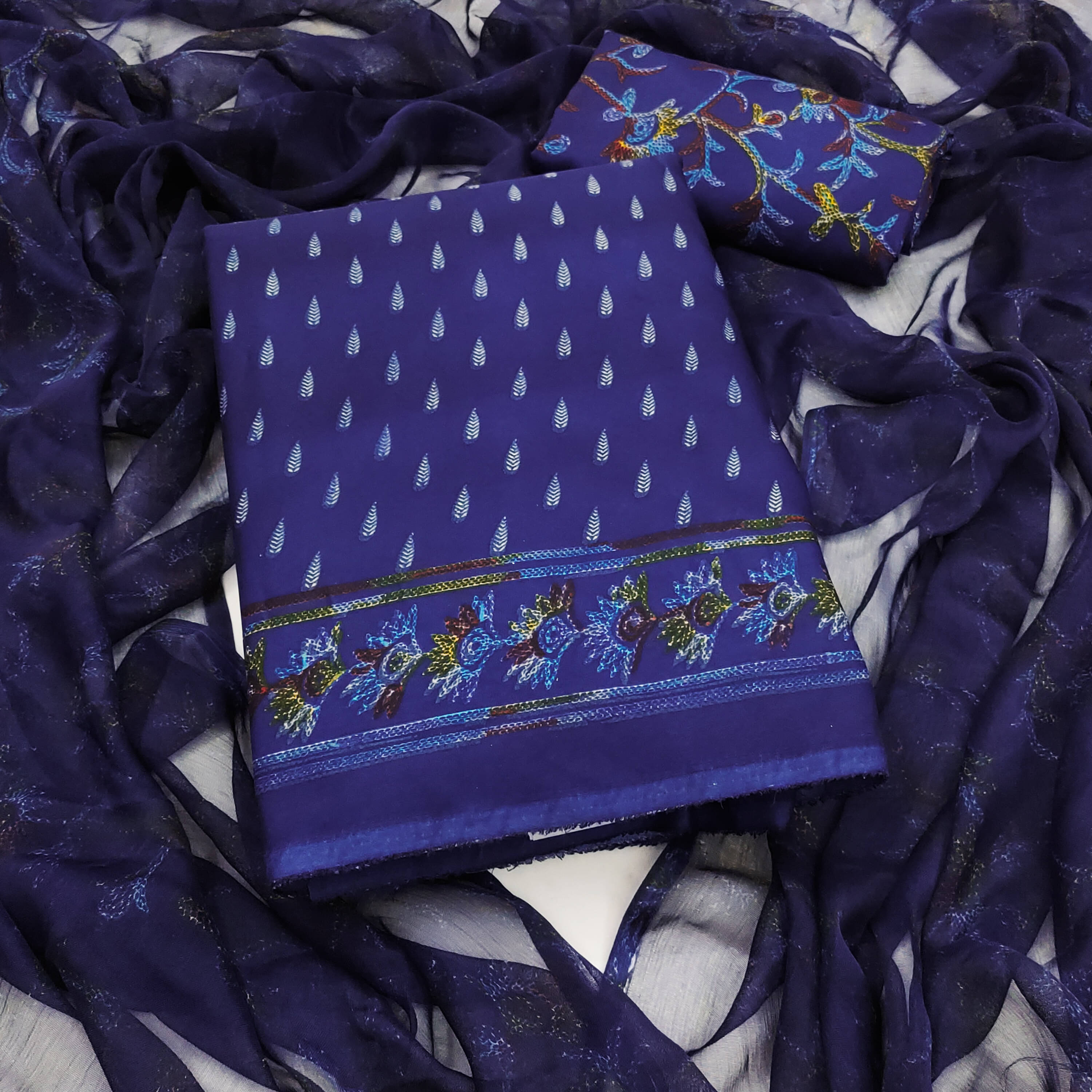 ANAND SAREES Women Crepe Unstitched Dress Material ( Navy Blue ) ANAND SAREES Women Crepe Unstitched Dress Material ( Navy Blue )