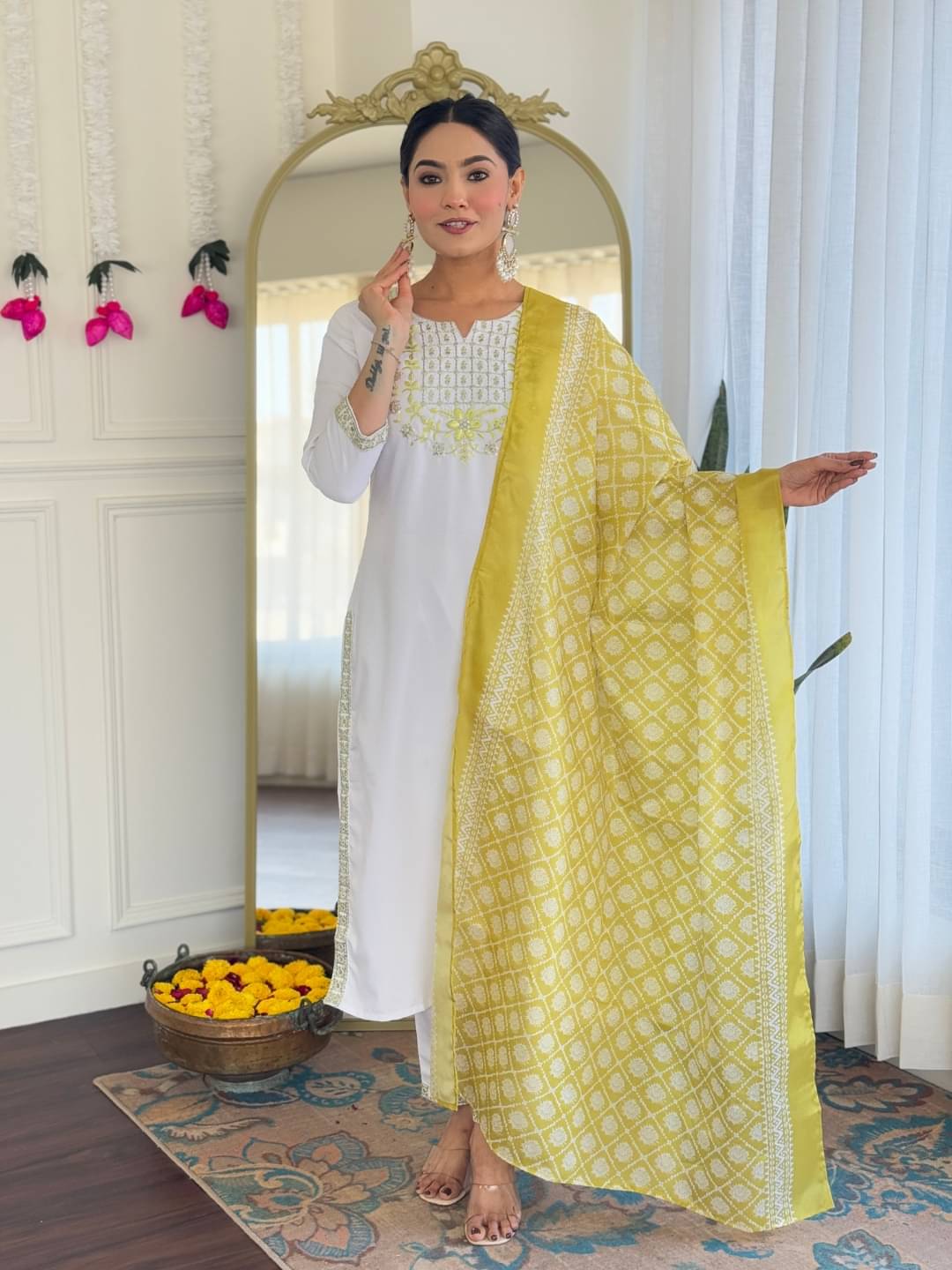     			ARISEN Store Women Viscose Embroidered Straight Kurti With Pants ( White )