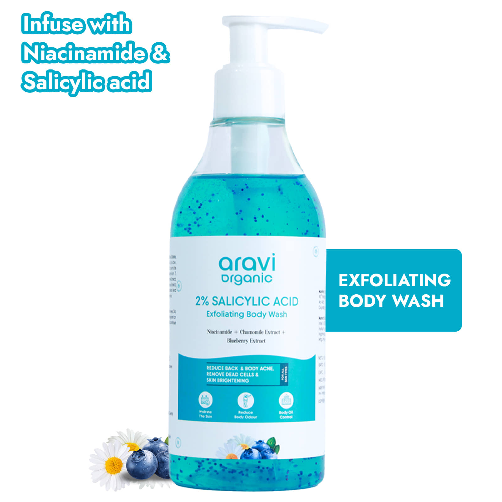 Aravi Organic 2% Salicylic Acid Exfoliating Body Wash With Niacinamide Back&Body Acne , 300 ml