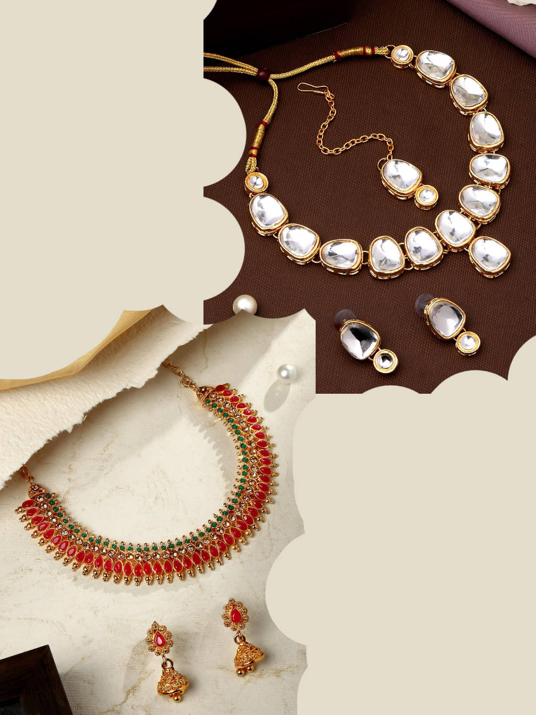    			Asmitta Jewellery Golden Alloy Necklace Set ( Pack of 2 )