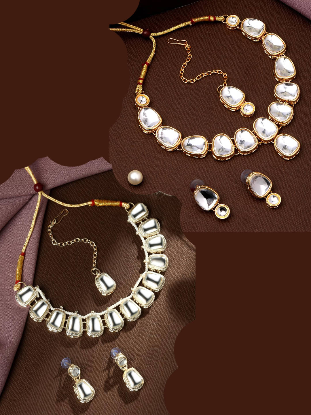     			Asmitta Jewellery Golden Alloy Necklace Set ( Pack of 2 )