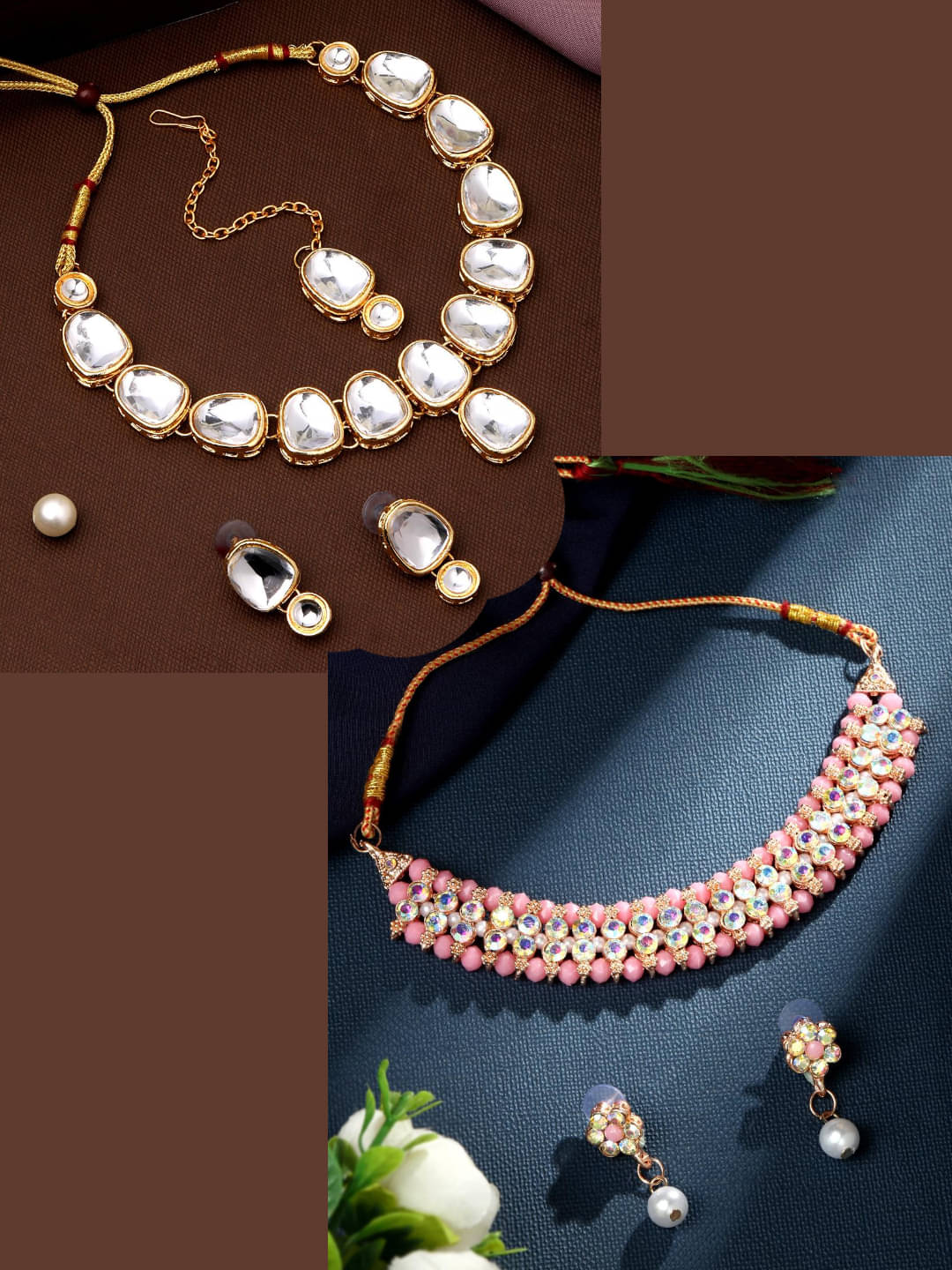     			Asmitta Jewellery Golden Alloy Necklace Set ( Pack of 2 )