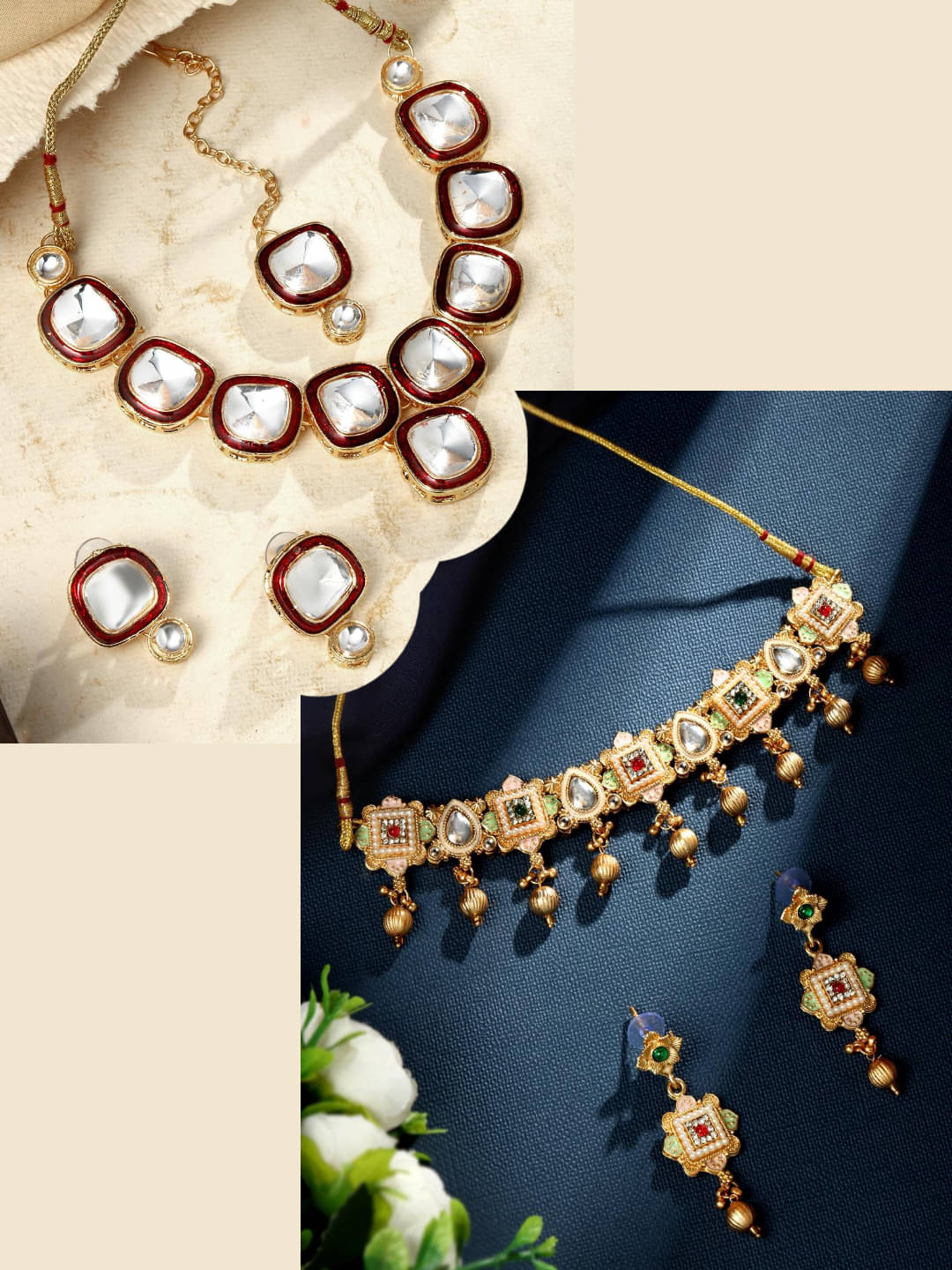     			Asmitta Jewellery Golden Alloy Necklace Set ( Pack of 2 )