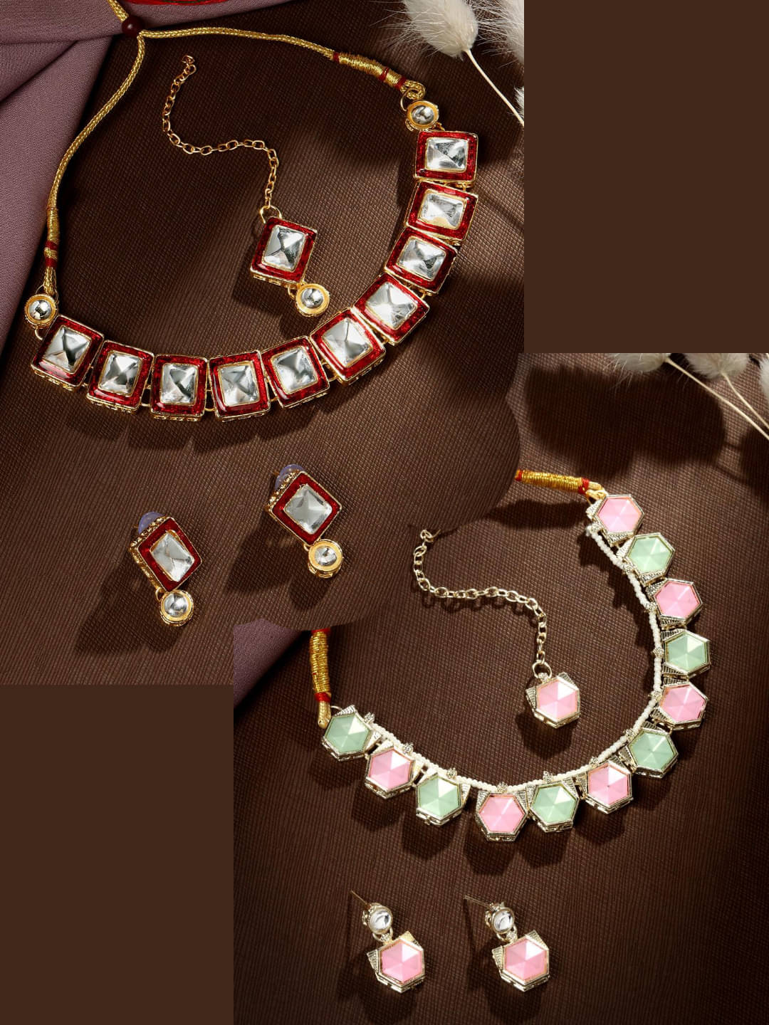     			Asmitta Jewellery Golden Alloy Necklace Set ( Pack of 2 )
