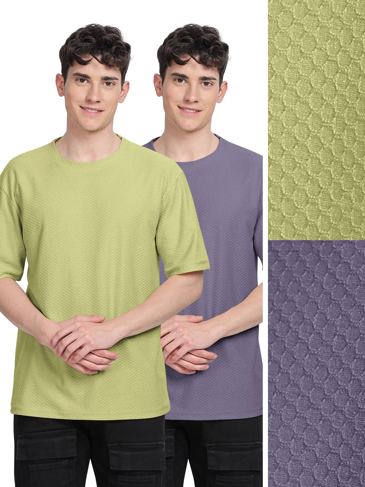     			BULLMER Men Cotton Blend Oversized Fit Self Design T-Shirt ( Purple )