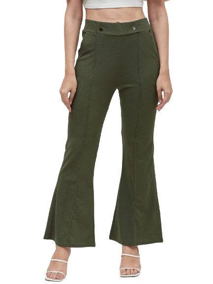     			Bitterlime Pack of 1 Polyester Bootcut Women's Casual Pants ( Green )