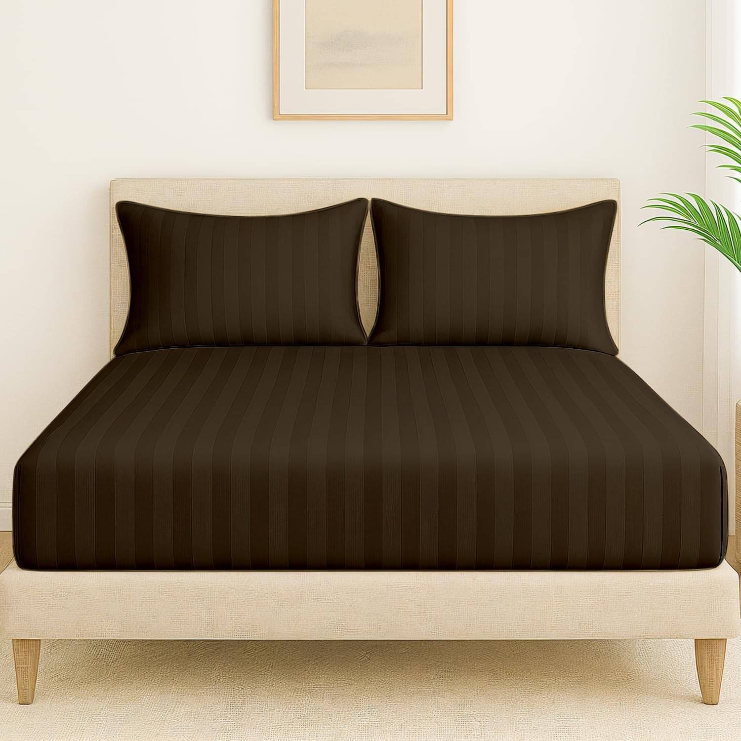    			DOMES FAB Satin 1 Double Bedsheet with 2 Pillow Covers ( Brown )