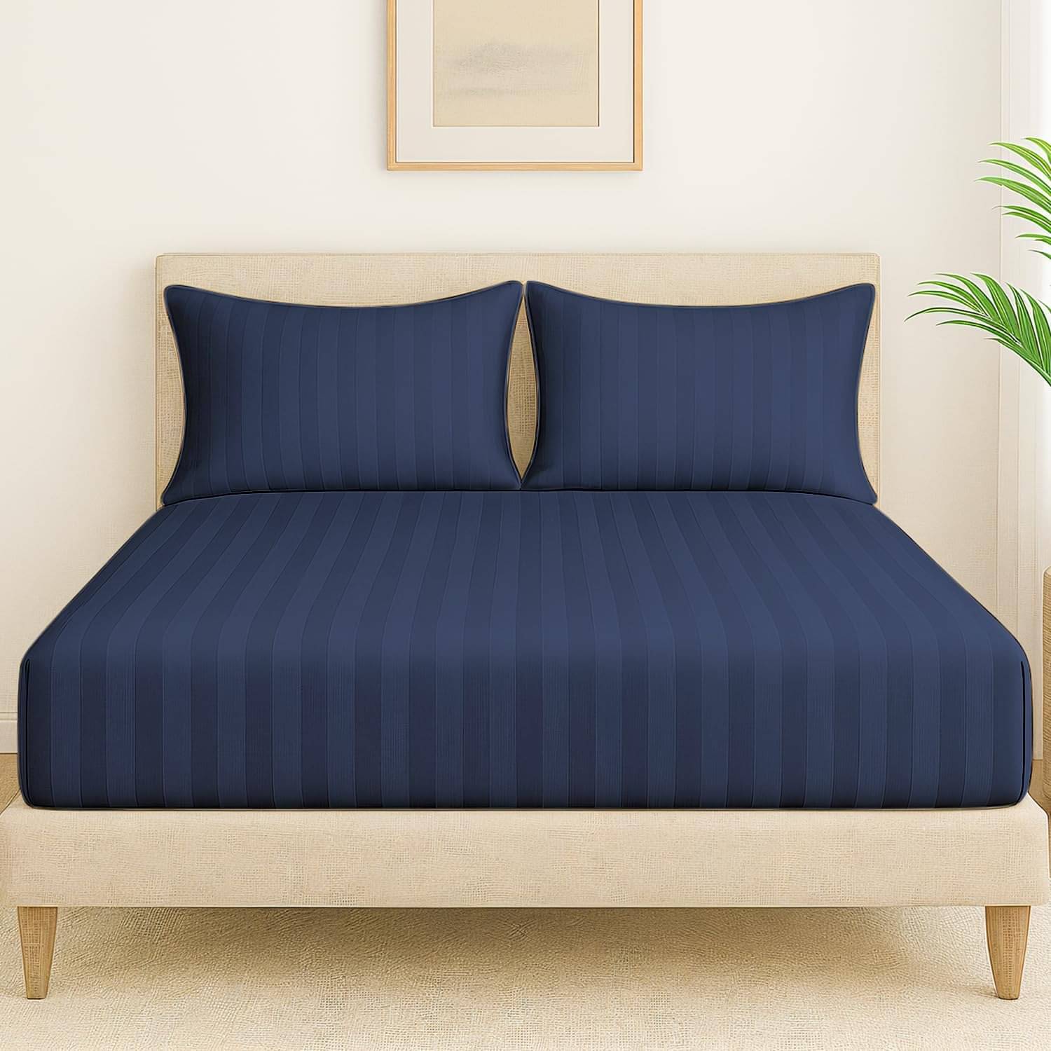     			DOMES FAB Satin 1 Double Queen Bedsheet with 2 Pillow Covers ( Blue )