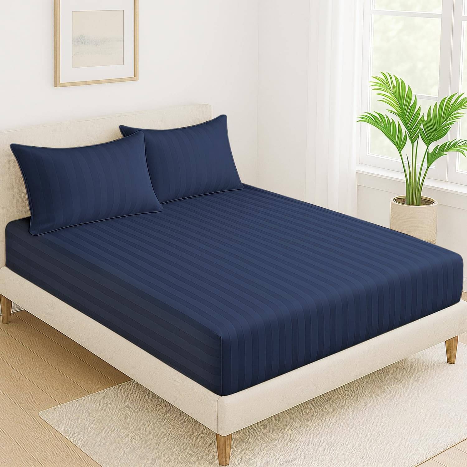     			DOMES FAB Satin 1 Double Queen Bedsheet with 2 Pillow Covers ( Blue )