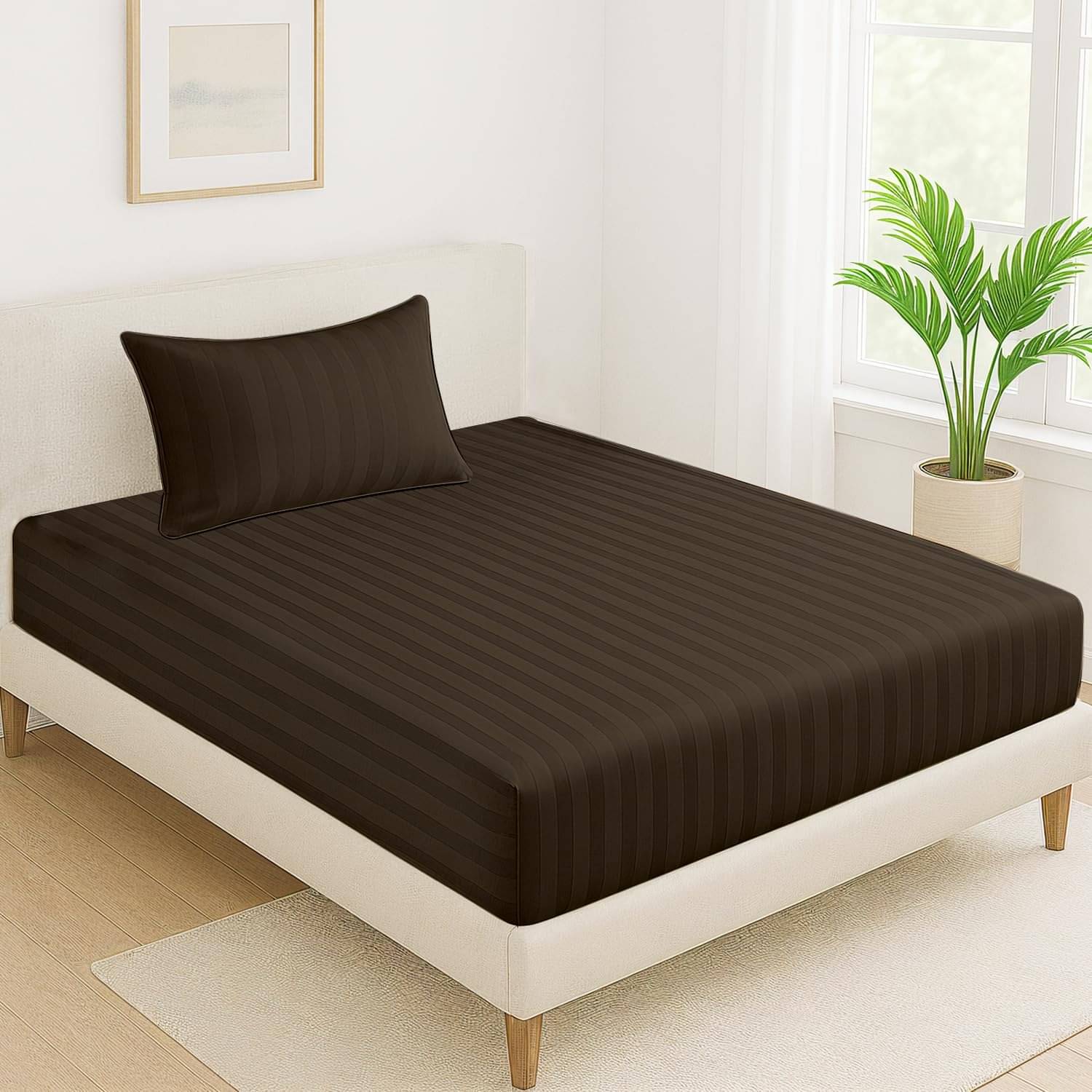     			DOMES FAB Satin 1 Single Bedsheet with 1 Pillow Cover ( Brown )