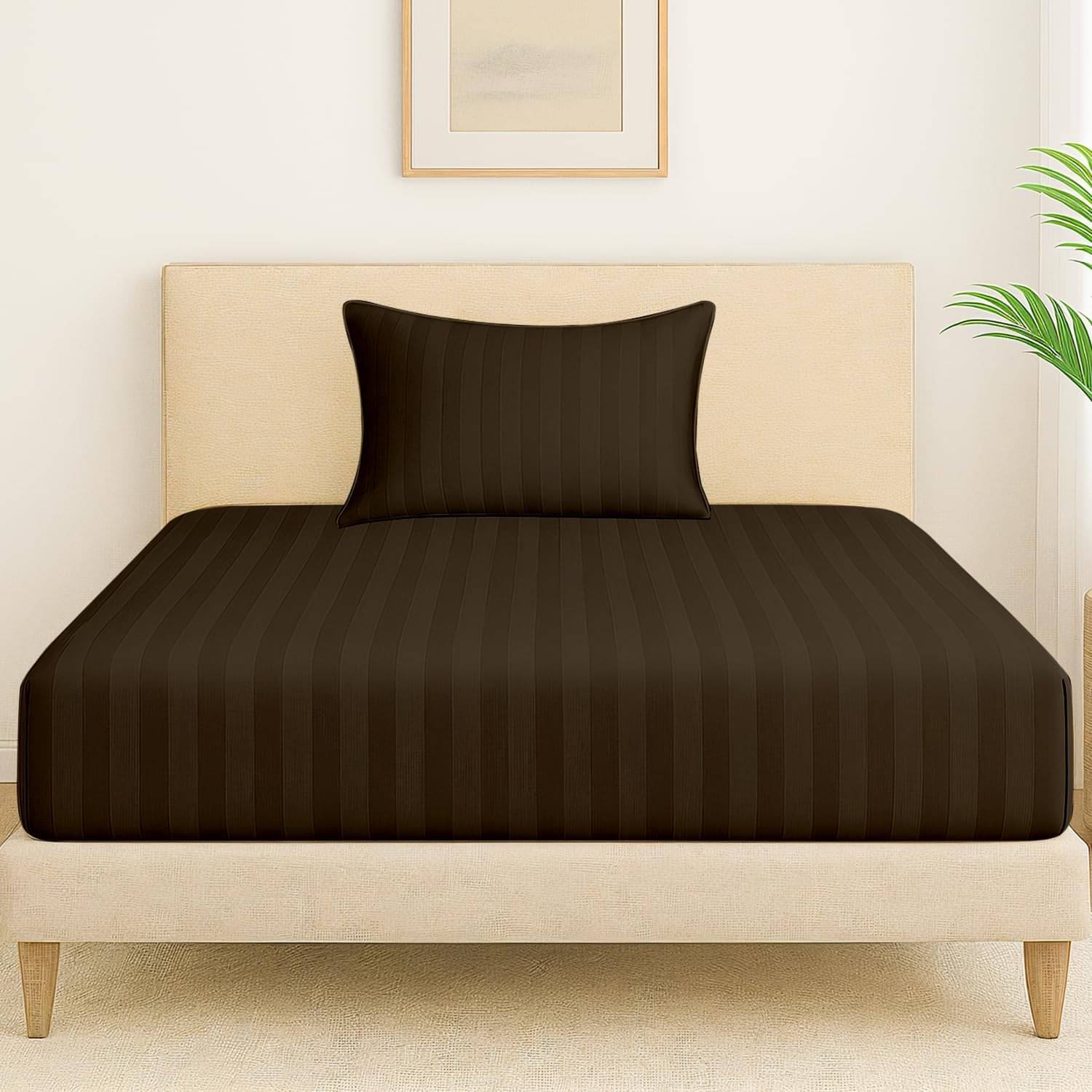     			DOMES FAB Satin 1 Single Bedsheet with 1 Pillow Cover ( Brown )