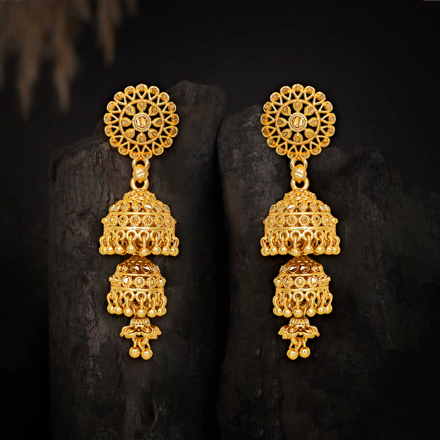     			Drashti Collection Golden Jhumki Earrings ( Pack of 1 )