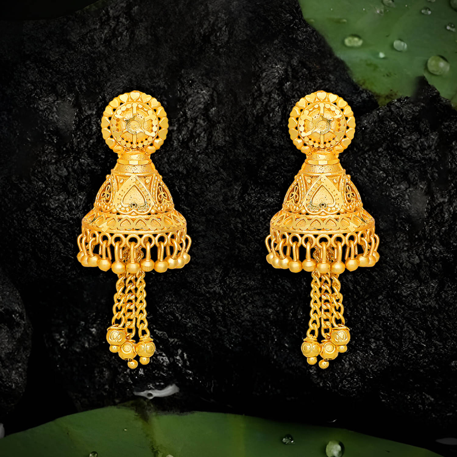     			Drashti Collection Golden Jhumki Earrings ( Pack of 1 )