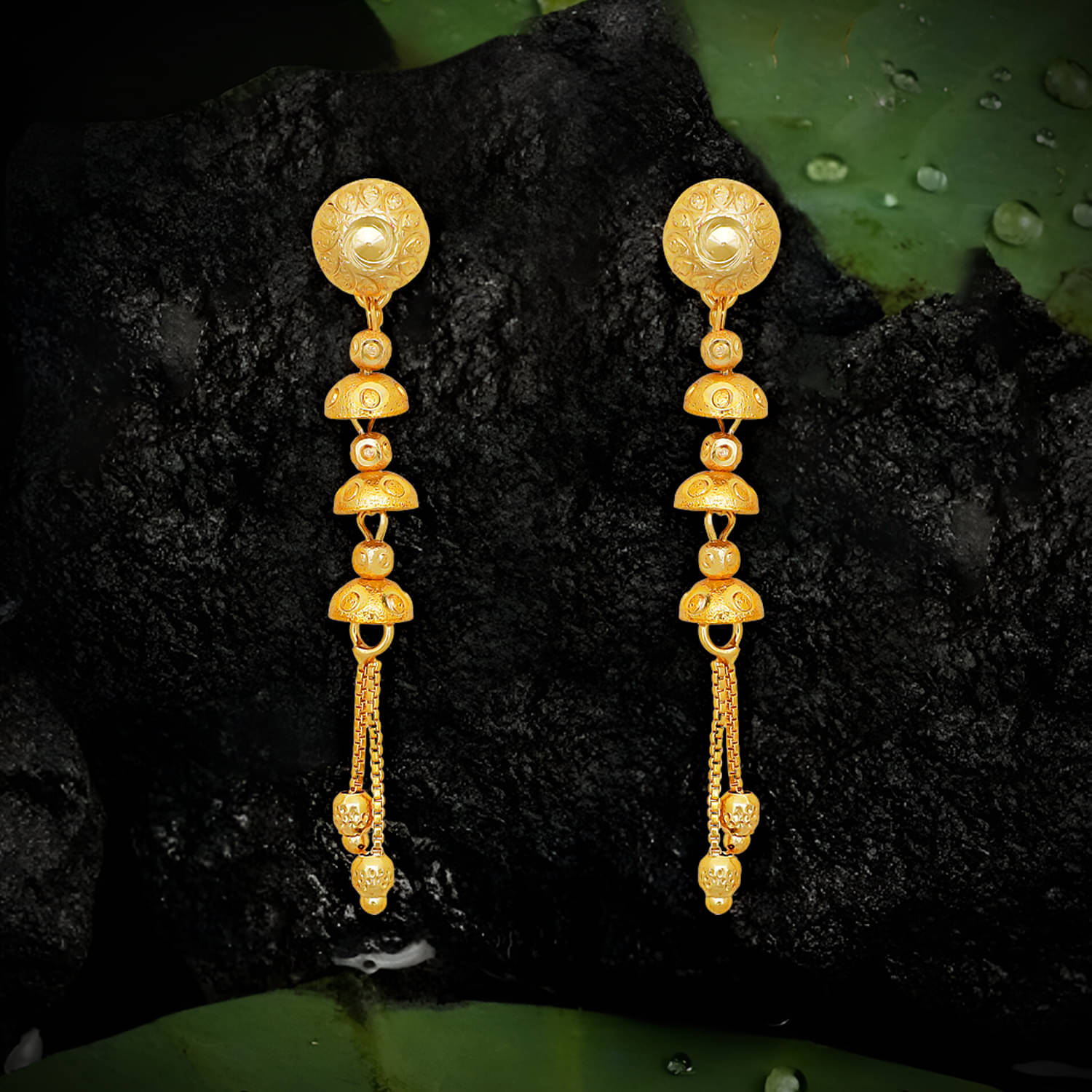     			Drashti Collection Golden Jhumki Earrings ( Pack of 1 )