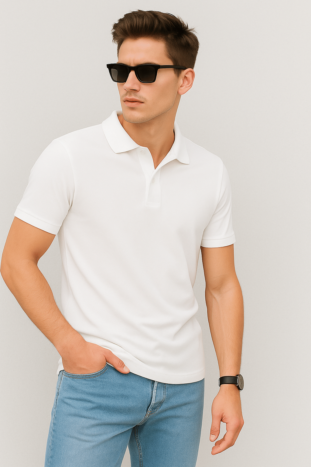     			EMERALD APPAREL TRADING Men Cotton Blend Regular Fit Solid Polo T Shirt ( White )