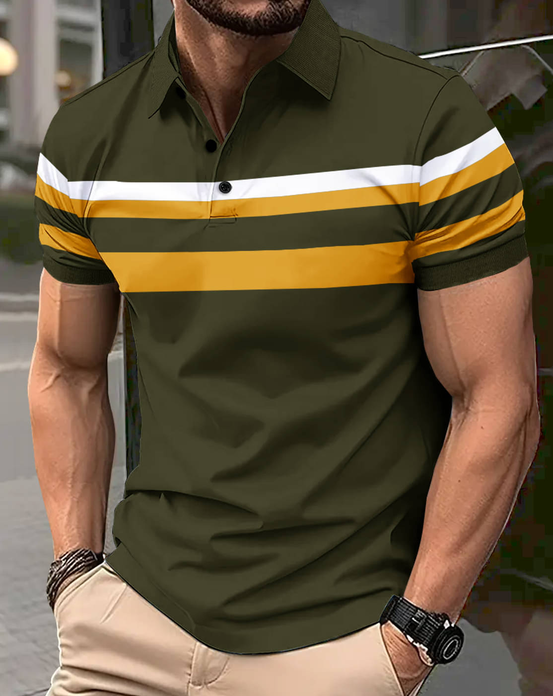 Eyebogler Men Cotton Blend Regular Fit Striped Polo T Shirt ( Olive ) Eyebogler Men Cotton Blend Regular Fit Striped Polo T Shirt ( Olive )