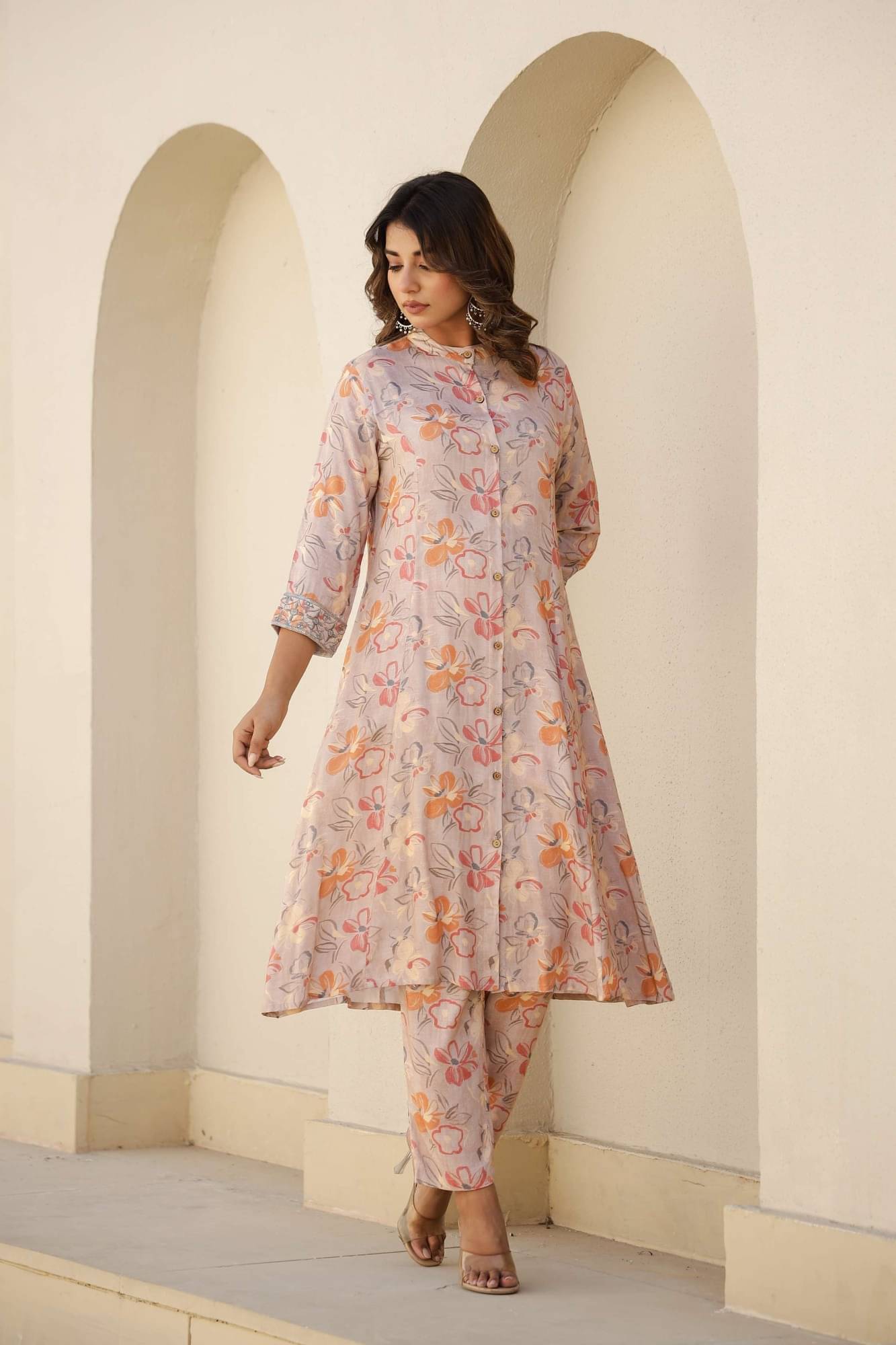 Flavia Creation Women Cotton Printed A-line Kurti With Pants ( Peach ) Flavia Creation Women Cotton Printed A-line Kurti With Pants ( Peach )