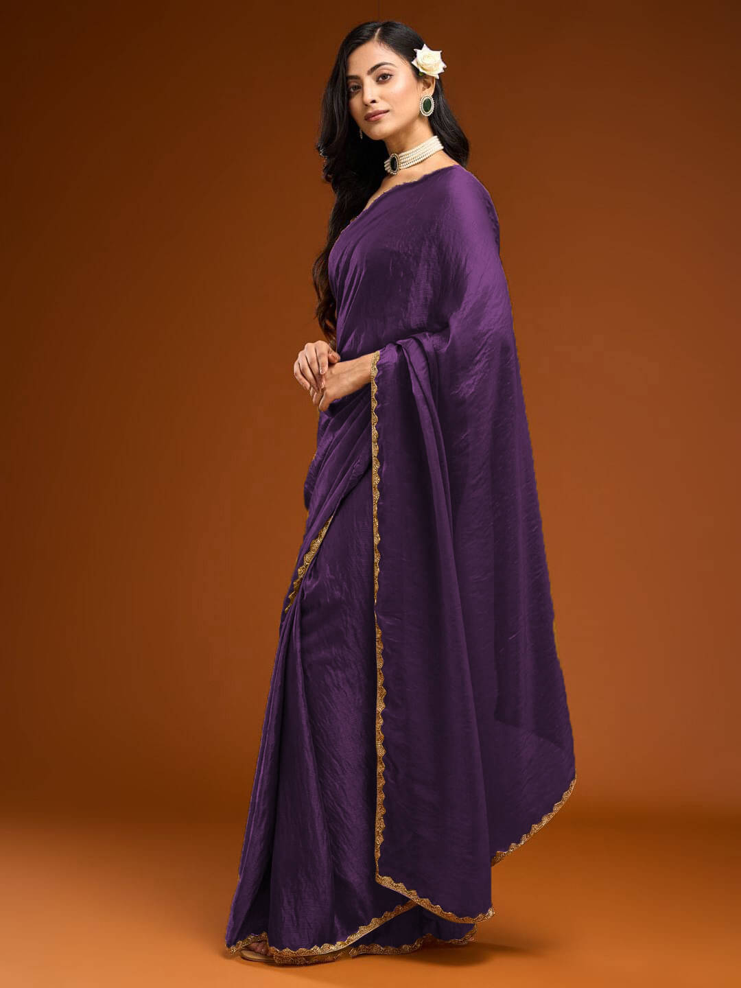     			GOROLY Art Silk Self Design Regular Saree With Unstitched Blouse Piece ( Purple )