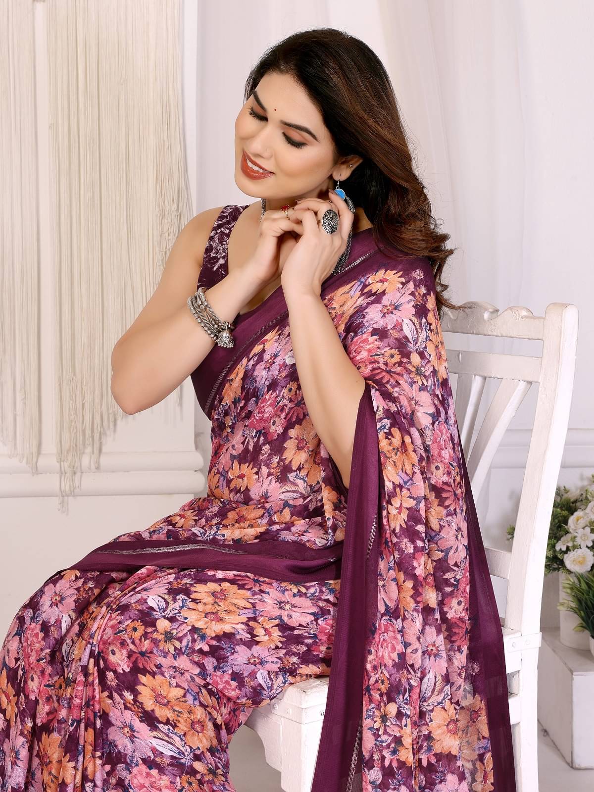     			Gazal Fashions Chiffon Printed Regular Saree With Unstitched Blouse Piece ( Multicolor 4 )
