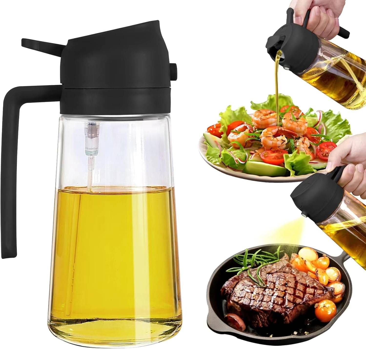     			WHIMSICAL WONDERS 1 Pc Glass Oil Sprayer and Dispenser Bottle, 400ml Capacity, 2-in-1 Design