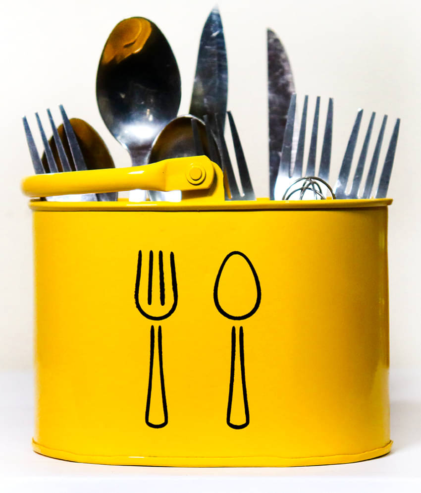     			HOMSSY 4 Partition Yellow White Metal Cutlery Holder Yellow ( Pack of 1 )