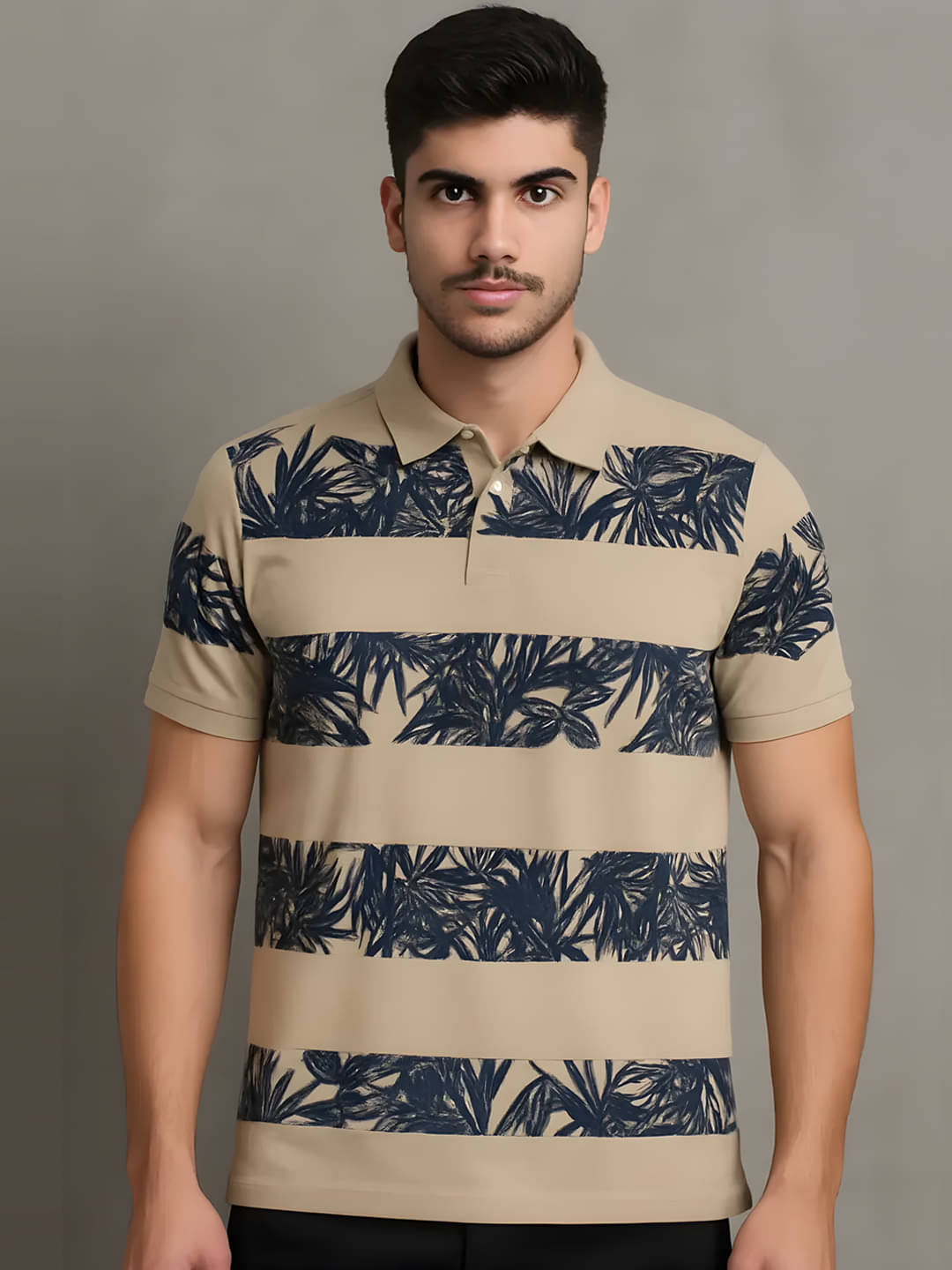 Hushbucks Men Polyester Regular Fit Printed Polo T Shirt ( Beige ) Hushbucks Men Polyester Regular Fit Printed Polo T Shirt ( Beige )