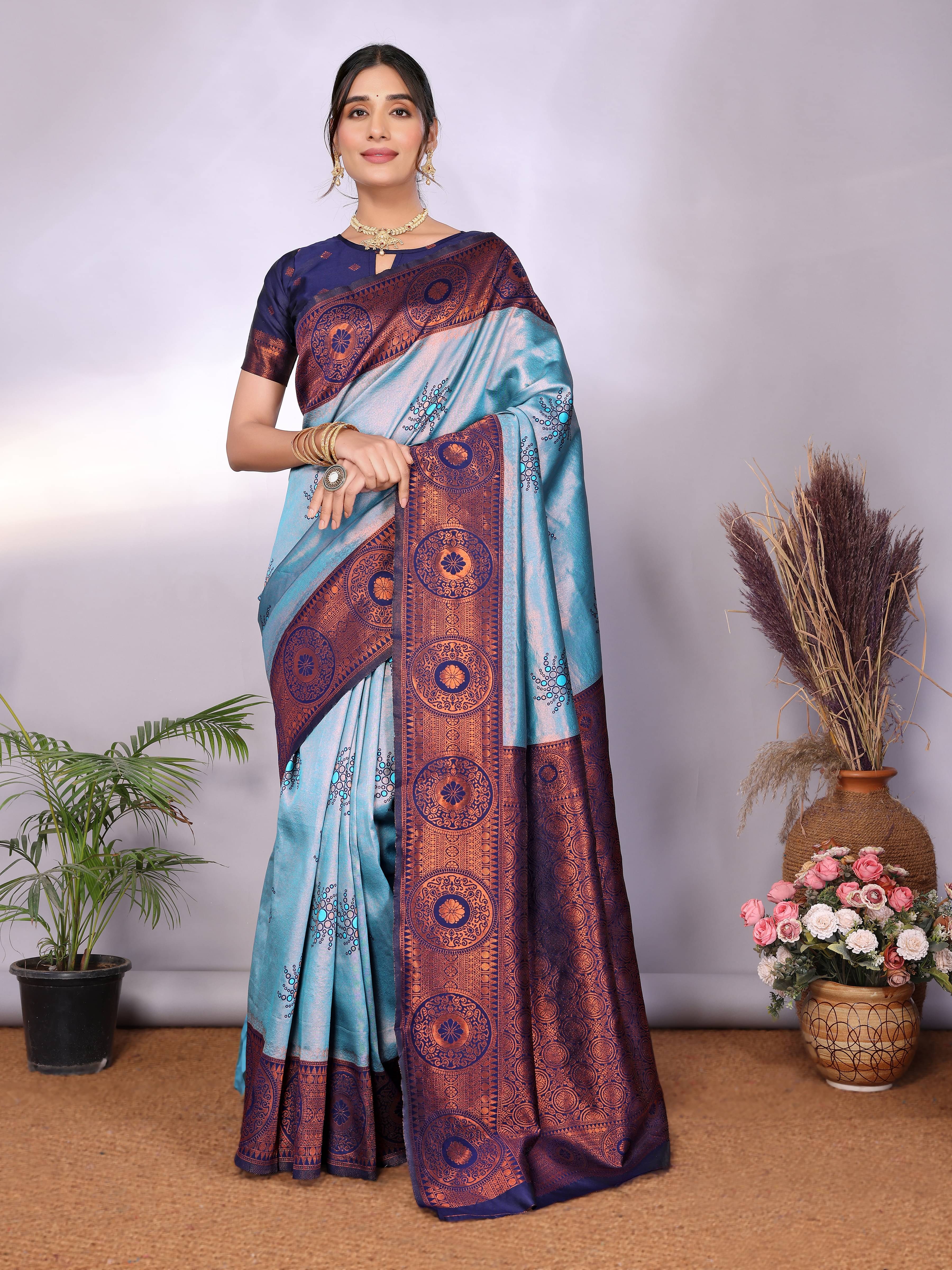     			INDIAN SILKS Cotton Embroidered Banarasi saree With Unstitched Blouse Piece ( Multicolor 17 )