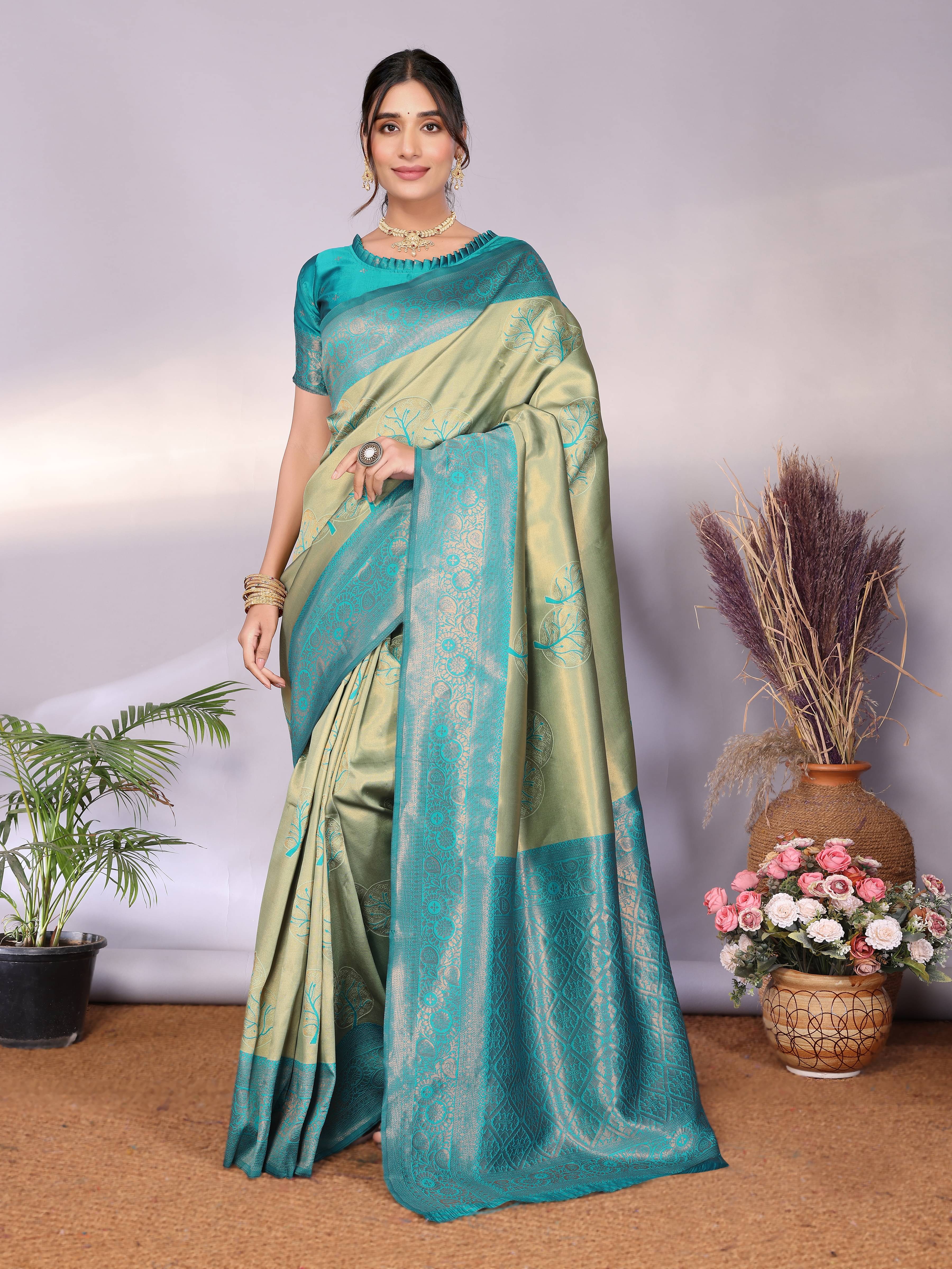     			INDIAN SILKS Cotton Embroidered Banarasi saree With Unstitched Blouse Piece ( Multicolor 18 )