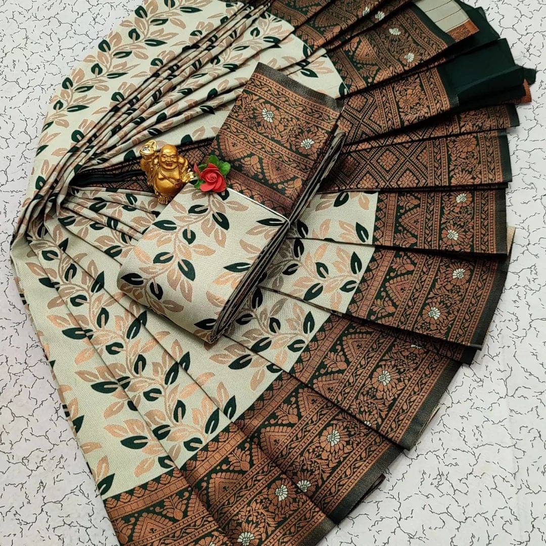     			INDIAN SILKS Cotton Embroidered Banarasi saree With Unstitched Blouse Piece ( Light Green )