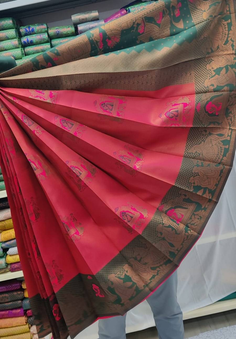     			INDIAN SILKS Cotton Embroidered Banarasi saree With Unstitched Blouse Piece ( Red )