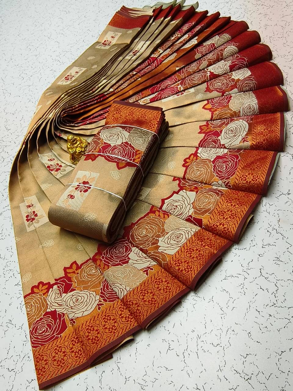 INDIAN SILKS Cotton Embroidered Banarasi saree With Unstitched Blouse Piece ( Cream ) INDIAN SILKS Cotton Embroidered Banarasi saree With Unstitched Blouse Piece ( Cream )