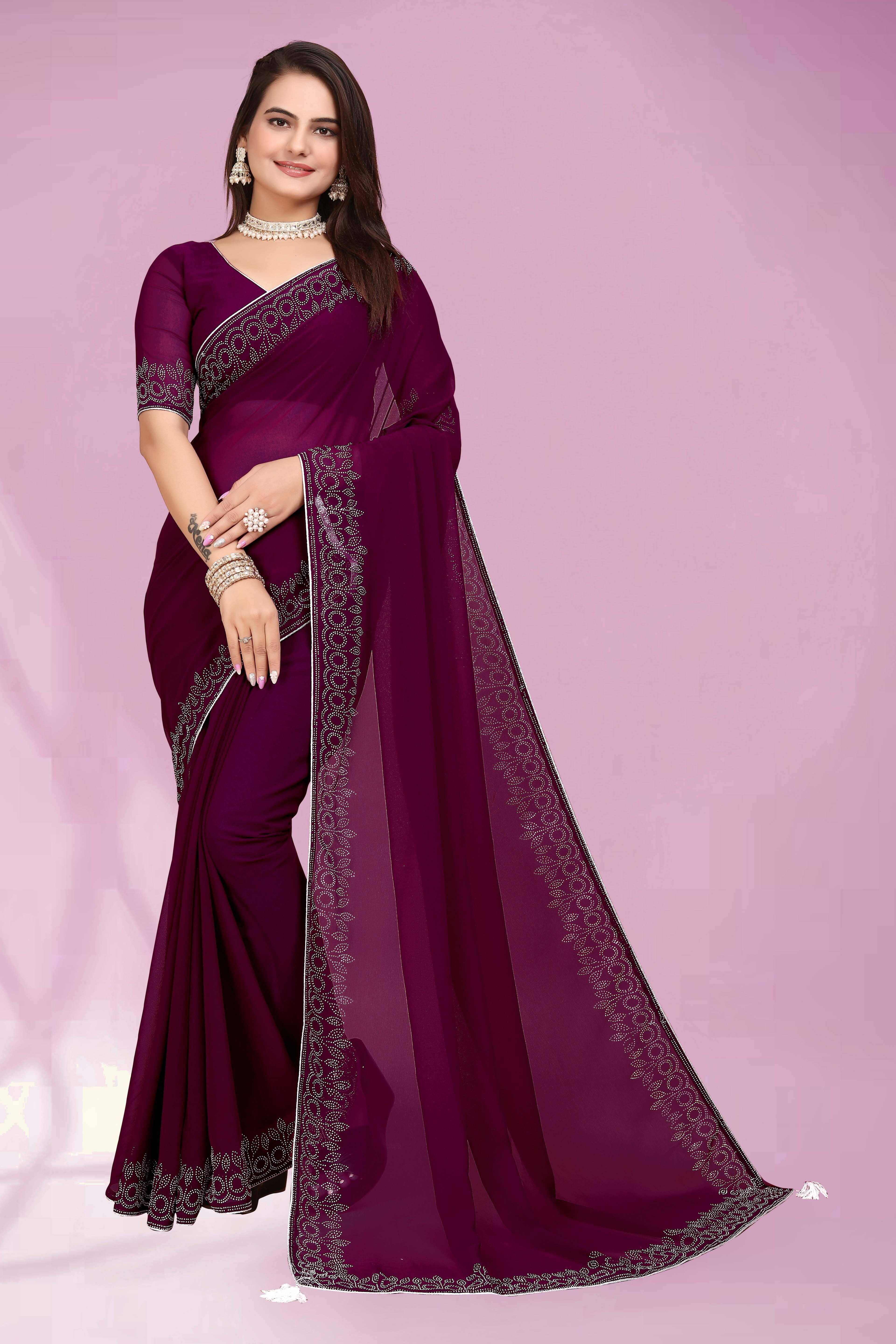     			INDIAN SILKS Georgette Embroidered Regular Saree With Unstitched Blouse Piece ( Wine )
