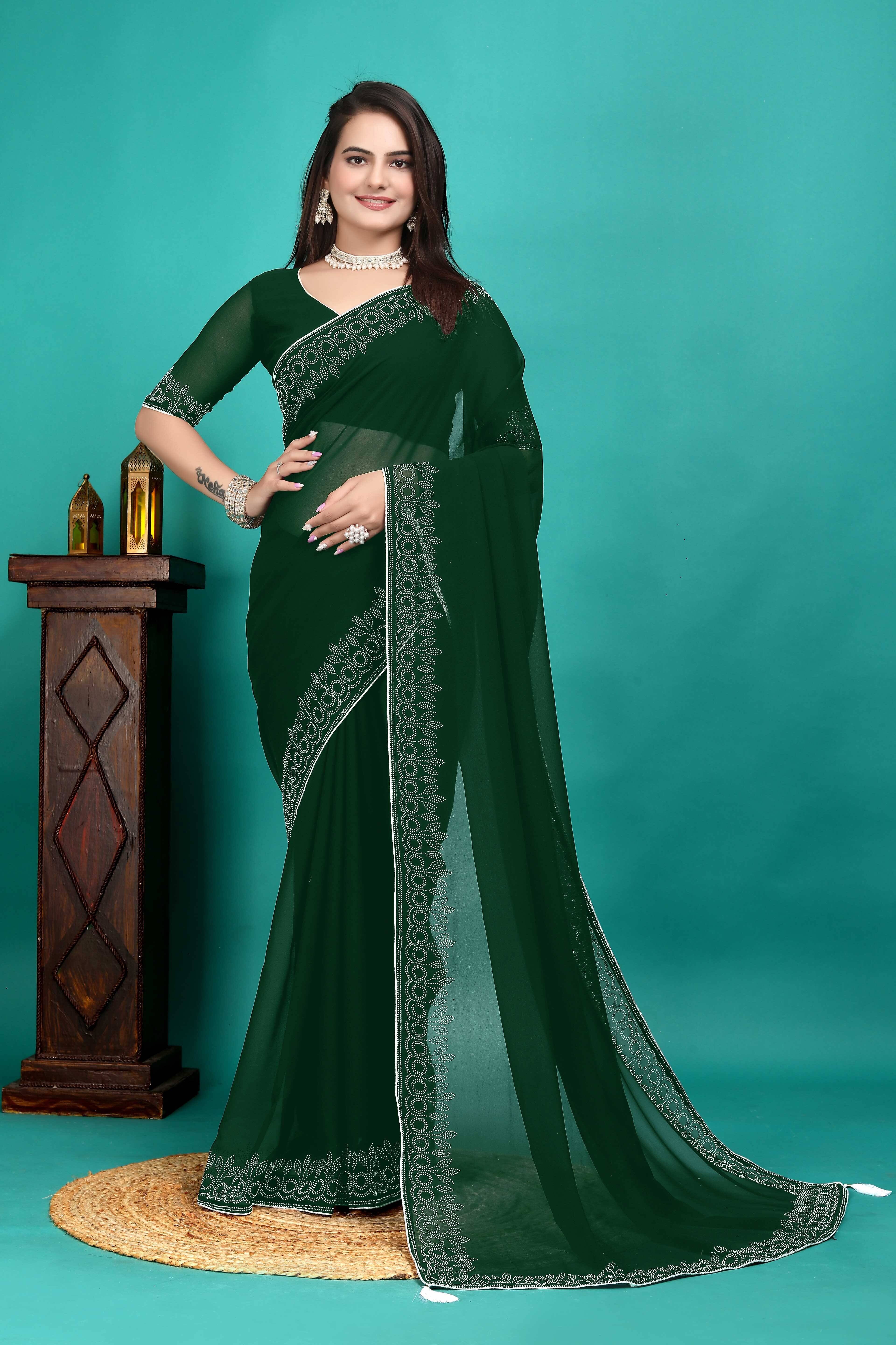     			INDIAN SILKS Georgette Embroidered Regular Saree With Unstitched Blouse Piece ( Green )